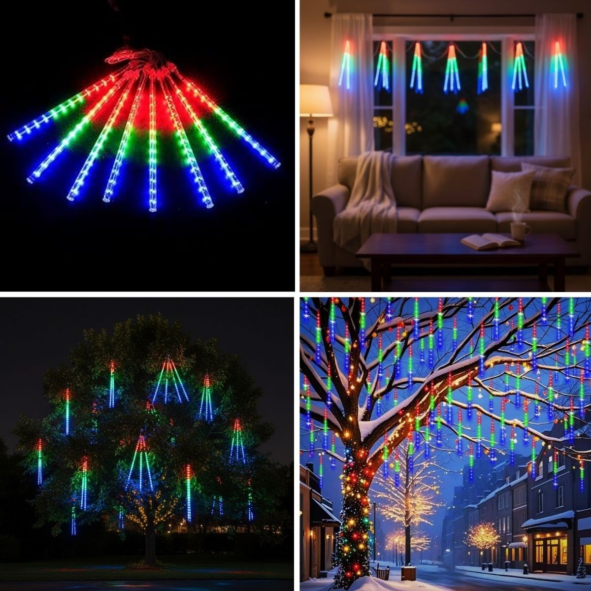 10'lu 45 CM Uzunluğunda Plastik Meteor 2m Kablo LED USB RGB Ağaç Işığı - Renk Değiştiren Asmalı Dekoratif Bahçe ve Dış Mekan Aydınlatması