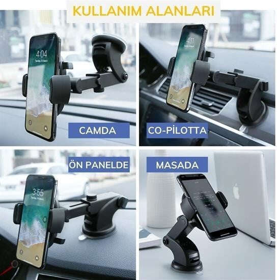 GENEL® 360 Derece Dönen Torpido Üstü Uzunluk Ayarlamalı Vantuzlu Teleskopik Araç Telefon Tutucu - UcuzaGeliyor