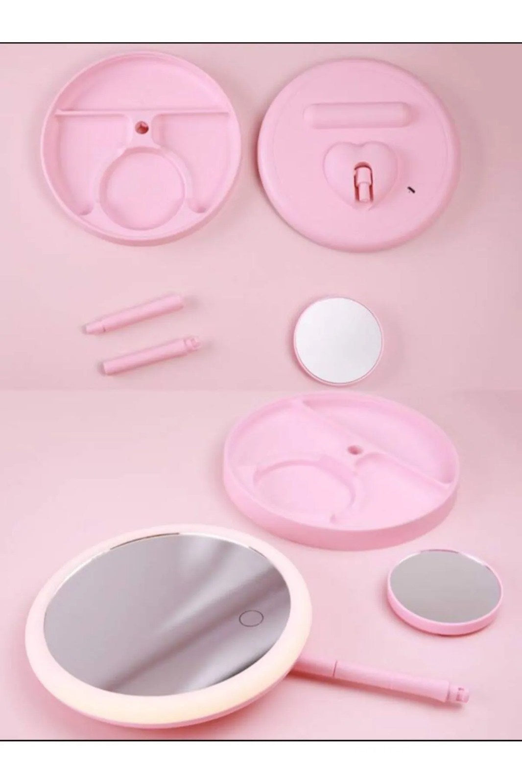 SONX  Dokunmatik Led Işıklı Usb Li Yuvarlak Masa Üstü Makyaj Aynası Makyaj Aynası Ledli