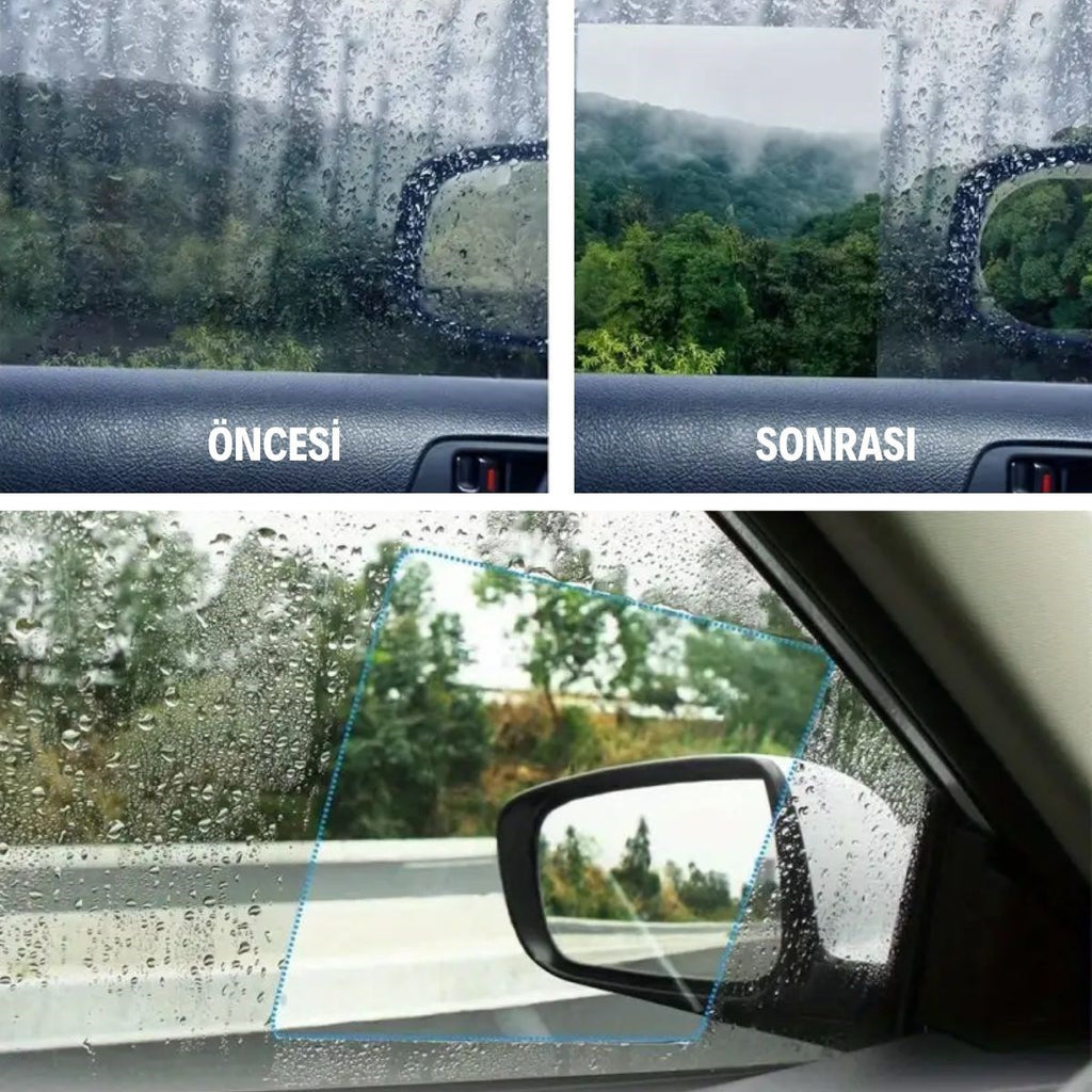 ucuzageliyor® 4 Parça Yan Aynalar ve Yan Camlar İçin Araç Ayna Yağmur Kaydırıcı ve Cam Buğu Önleyici Film Seti