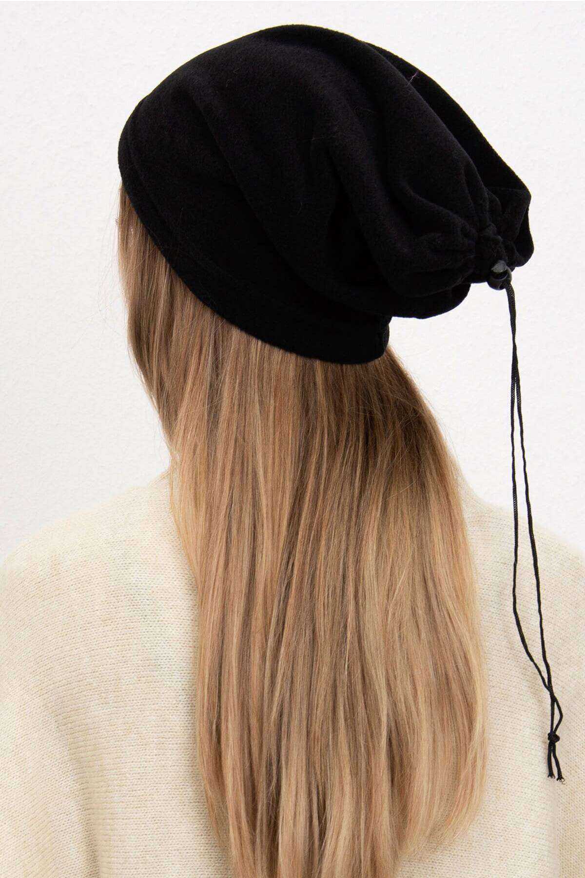 2 Adet Polar İpli Bere ve Boyunluk Siyah Lacivert - UcuzaGeliyor