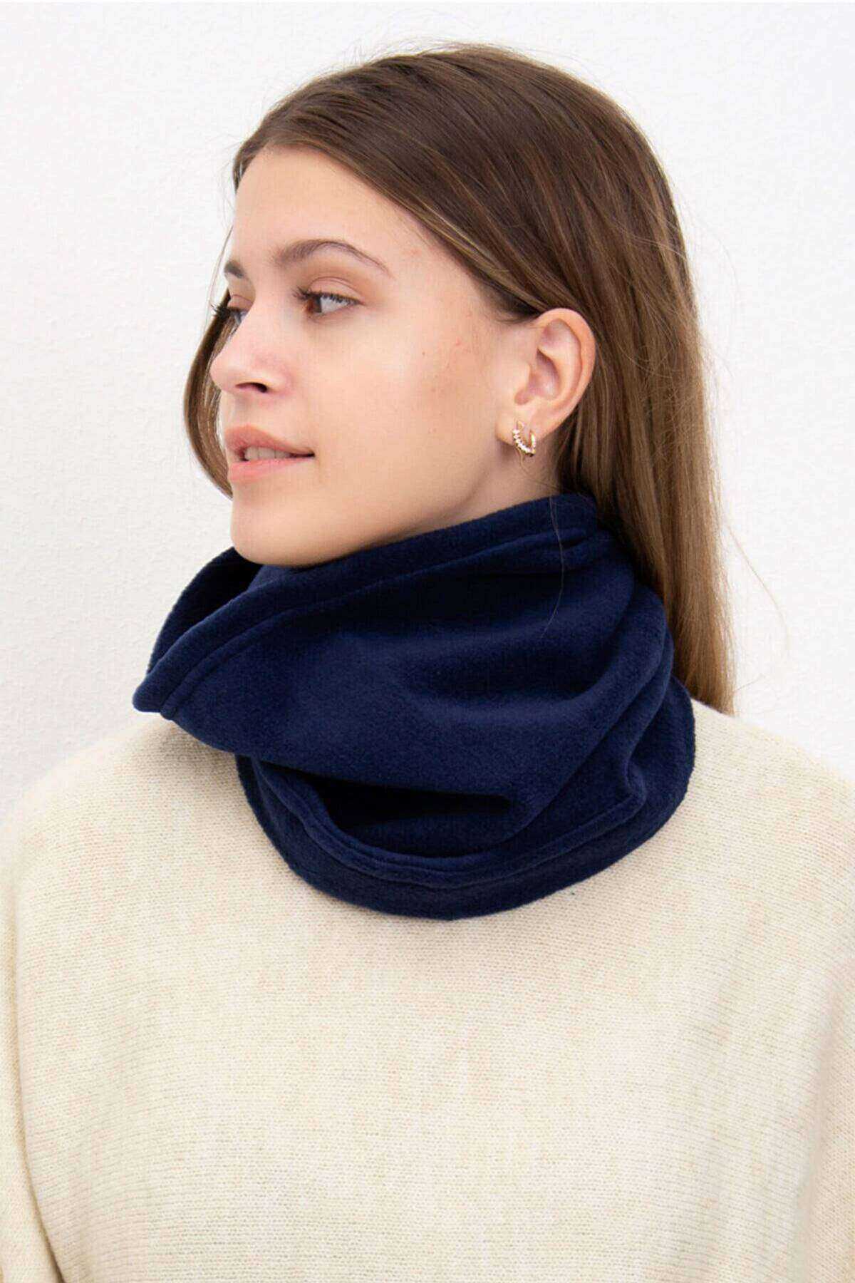 2 Adet Polar İpli Bere ve Boyunluk Siyah Lacivert - UcuzaGeliyor