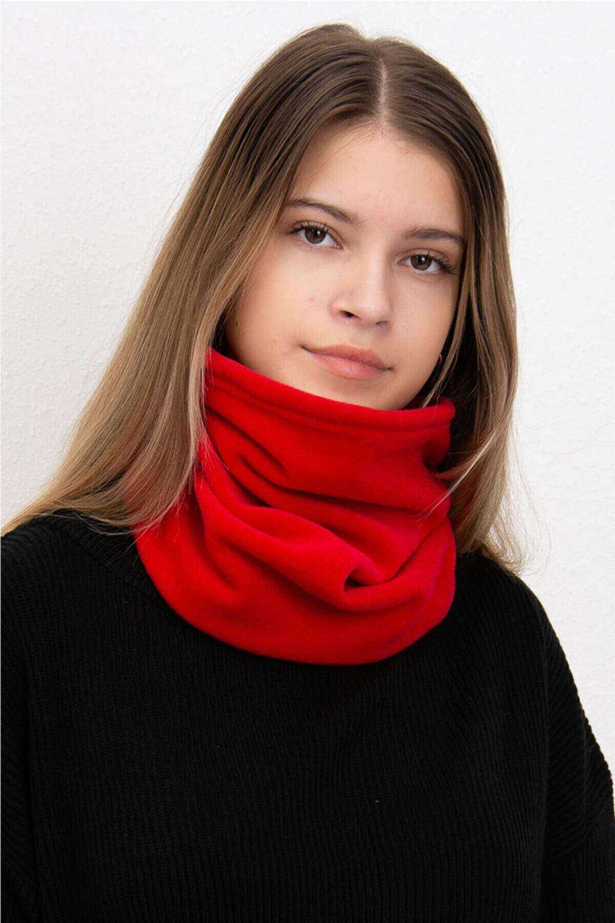 2 Adet Polar İpli Bere ve Boyunluk Kırmızı Lacivert - UcuzaGeliyor