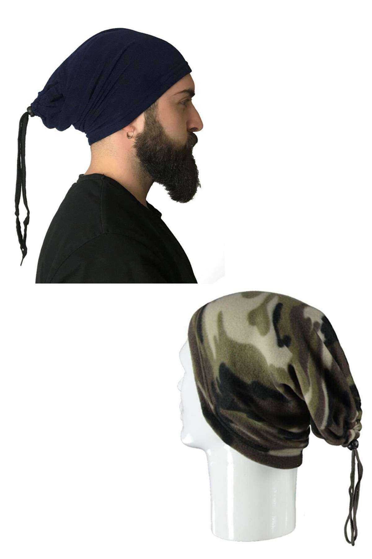 2 Adet Polar İpli Bere ve Boyunluk Lacivert Kamuflaj - UcuzaGeliyor