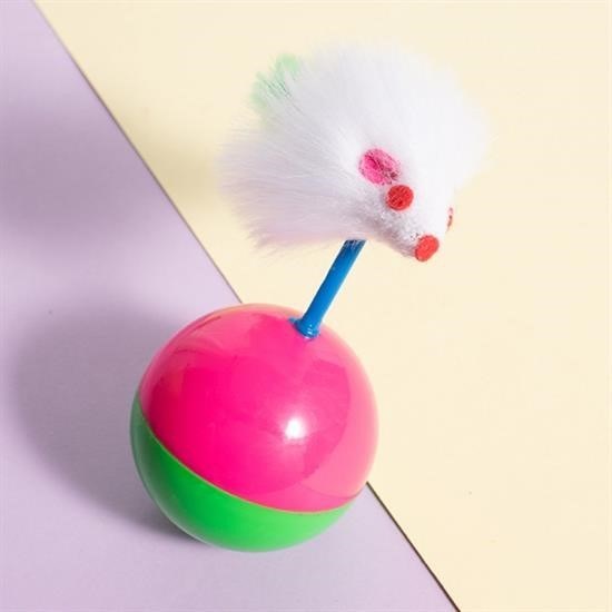 GENEL® Kedi Oyun Topu Tüylü Fareli Hacı Yatmaz Eğitici Yavru Kedi Fare Kovalama Oyuncağı - UcuzaGeliyor