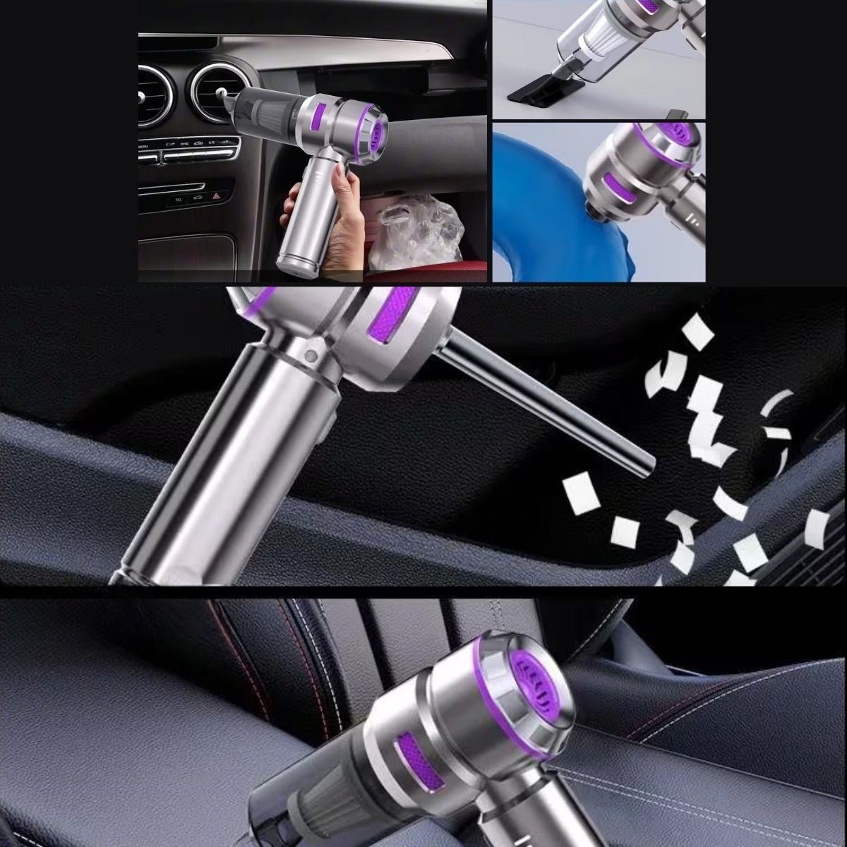 BUFFER® 9 Farklı Uçlu Kablosuz Şarjlı Araç İçi Süpürge - Wireless Destekli, Güçlü Emiş, Taşınabilir Pratik Araç Temizleyici - UcuzaGeliyor