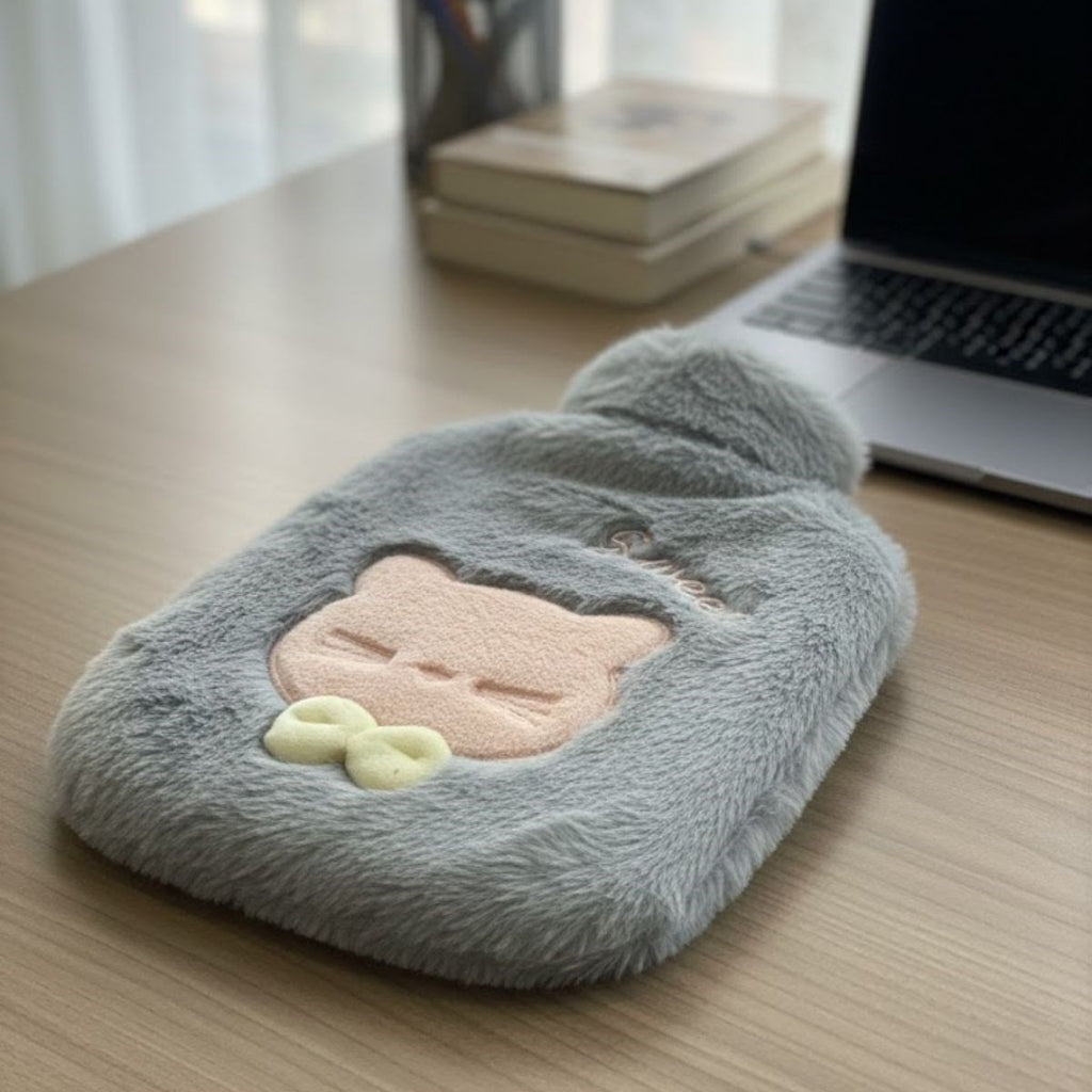 Papyonlu Kedi Figürlü Peluş Sıcak Su Torbası 1 Lt - Yumuşak Kılıf, Uzun Süre Sıcak Tutan Termal Su Torbası