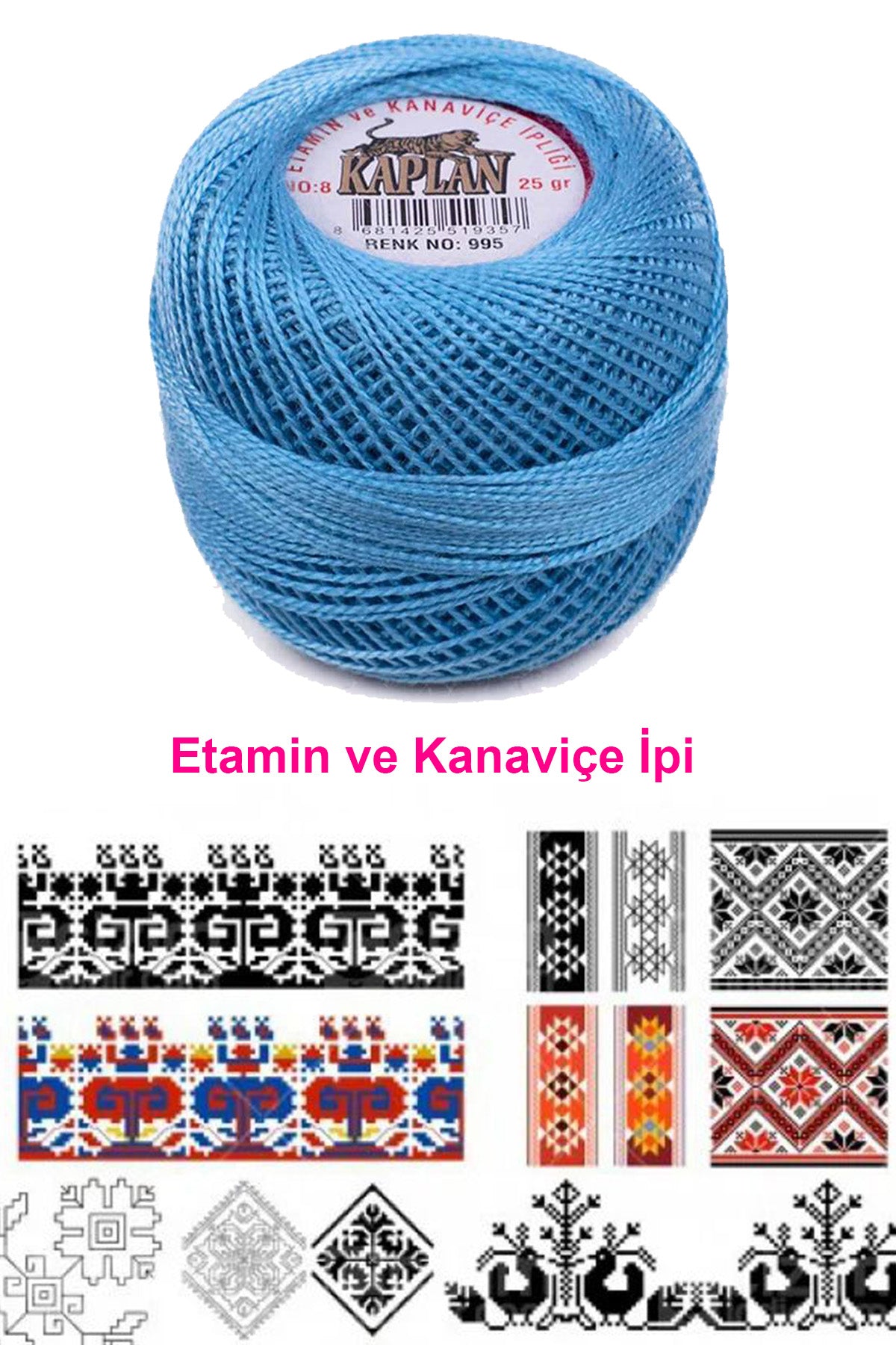 Kaplan Etamin Ve Kanaviçe İpi 8 No Kod/Renk: 995 - Royaleks