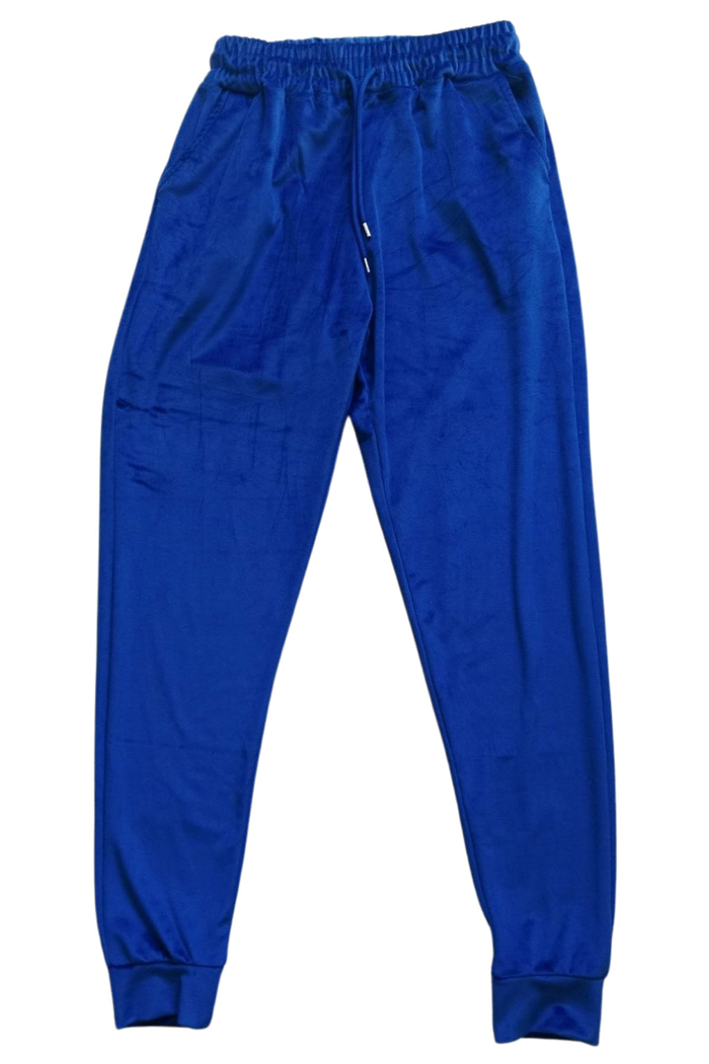 Parlak Kadife Cepli Pantolon Eşofman Pijama Altı Unisex Lastikli Paça Mavi