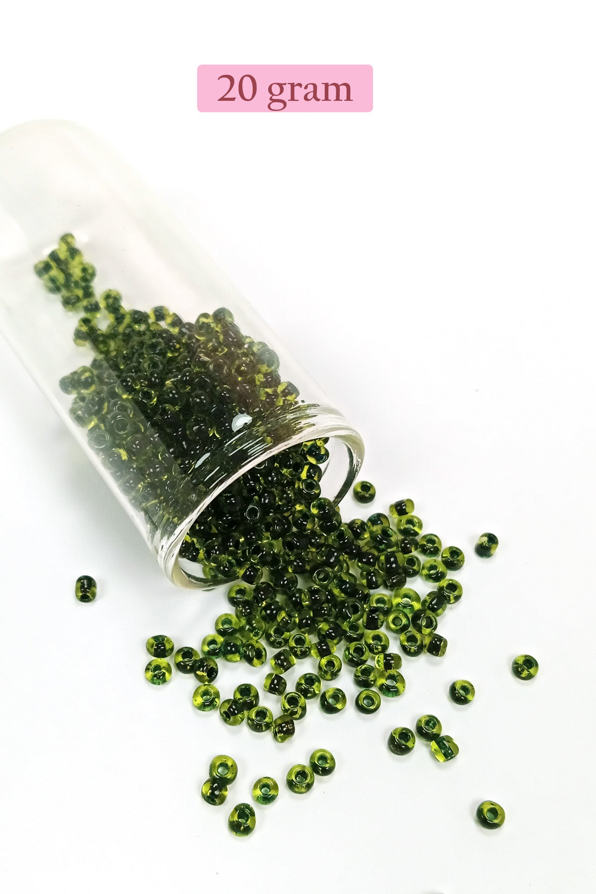 Dökme Cam Kum Boncuk (8/0) 3 mm - 20 Gram - Şeffaf Yeşil Siyah - BNC179