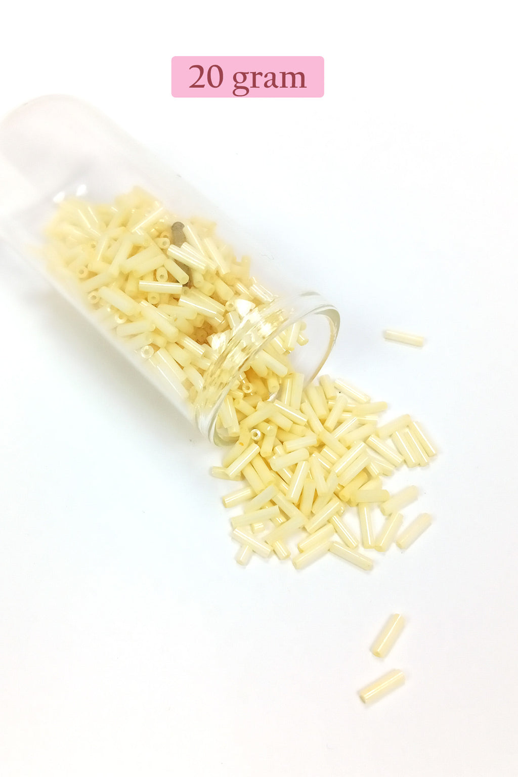 Uzun Boru Kesme Boncuk Çap 2mm Uzunluk 10 mm - 20 Gram - Krem - BNC234