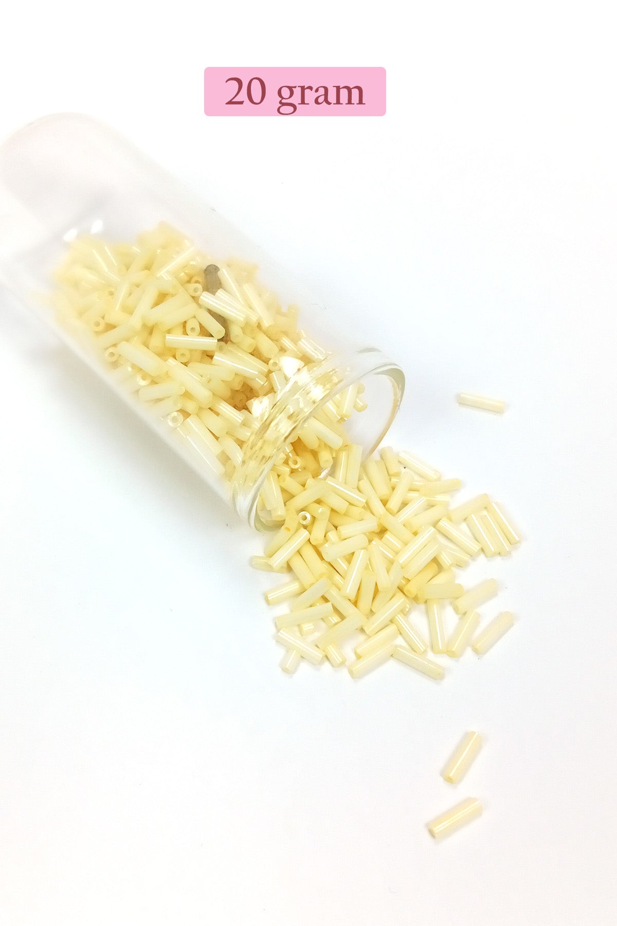 Uzun Boru Kesme Boncuk Çap 2mm Uzunluk 10 mm - 20 Gram - Krem - BNC234