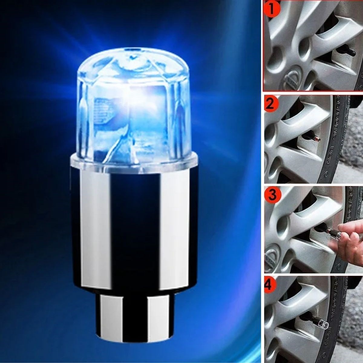 BUFFER® Araç ve Bisiklet İçin 2 li Mavi LED Hava Valfi Işık Kapakları-Gece Parlayan Lastik Lambası Sibop Kapağı - UcuzaGeliyor