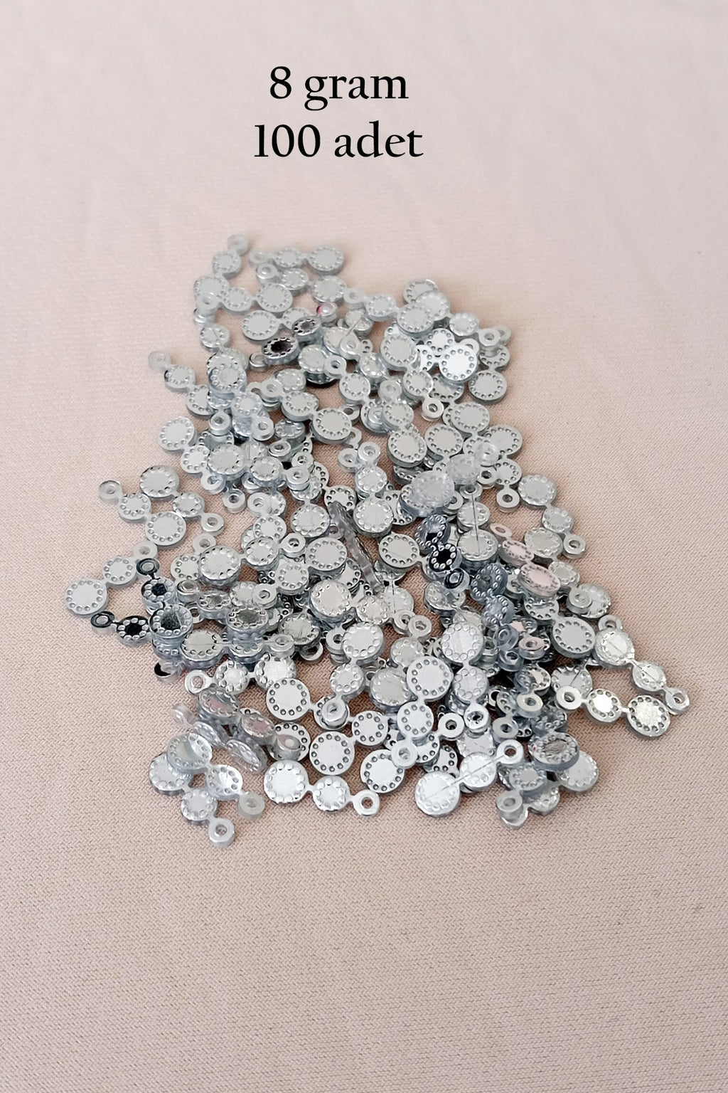 Oya Abiye Bileklik Kolye Pleksi Metalik Plastik Pul Gümüş Renk 8 gram 100 adet - BNC500