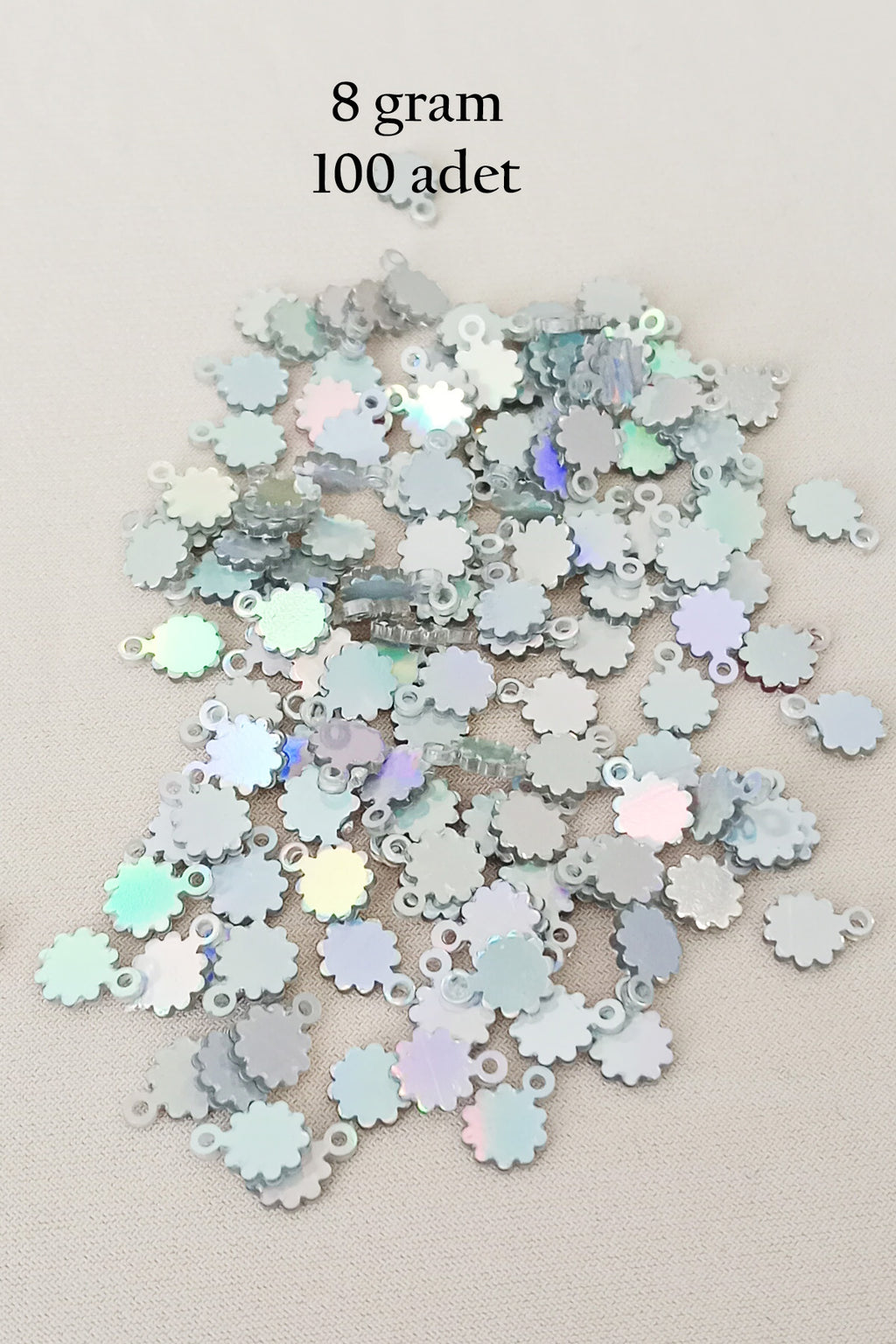 Oya Abiye Bileklik Kolye Pleksi Metalik Plastik Pul Gümüş Renk 8 gram 100 adet - BNC518