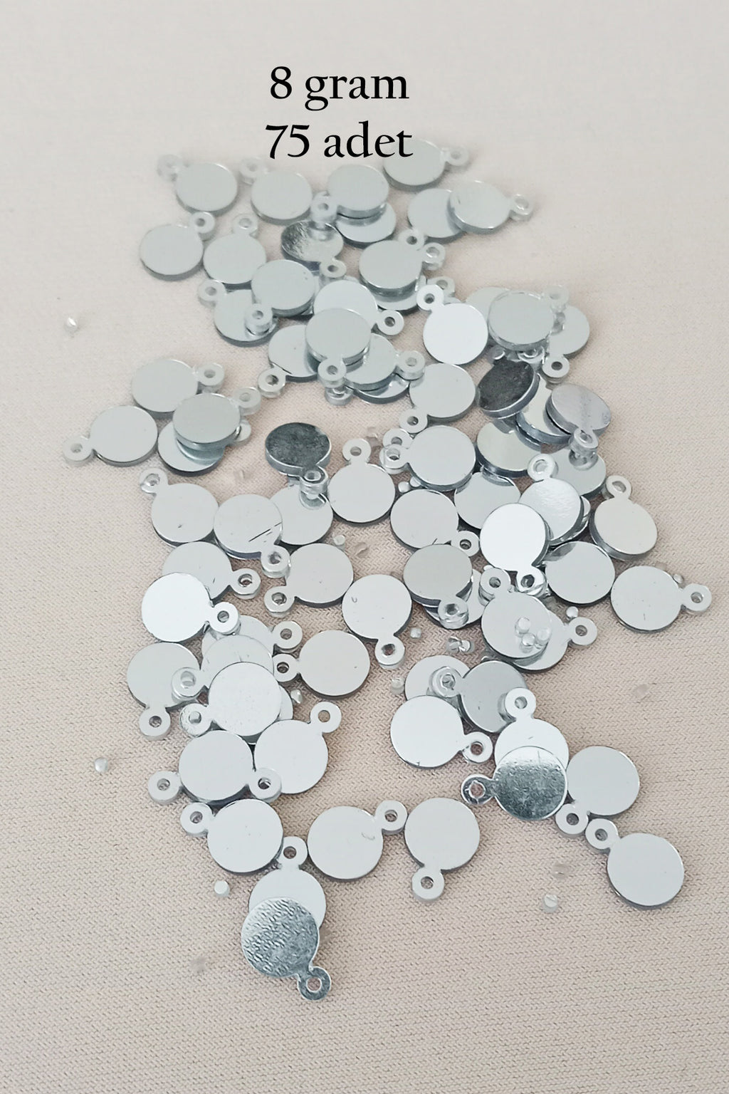 Oya Abiye Bileklik Kolye Pleksi Metalik Plastik Pul Gümüş Renk 8 gram 75 adet - BNC520