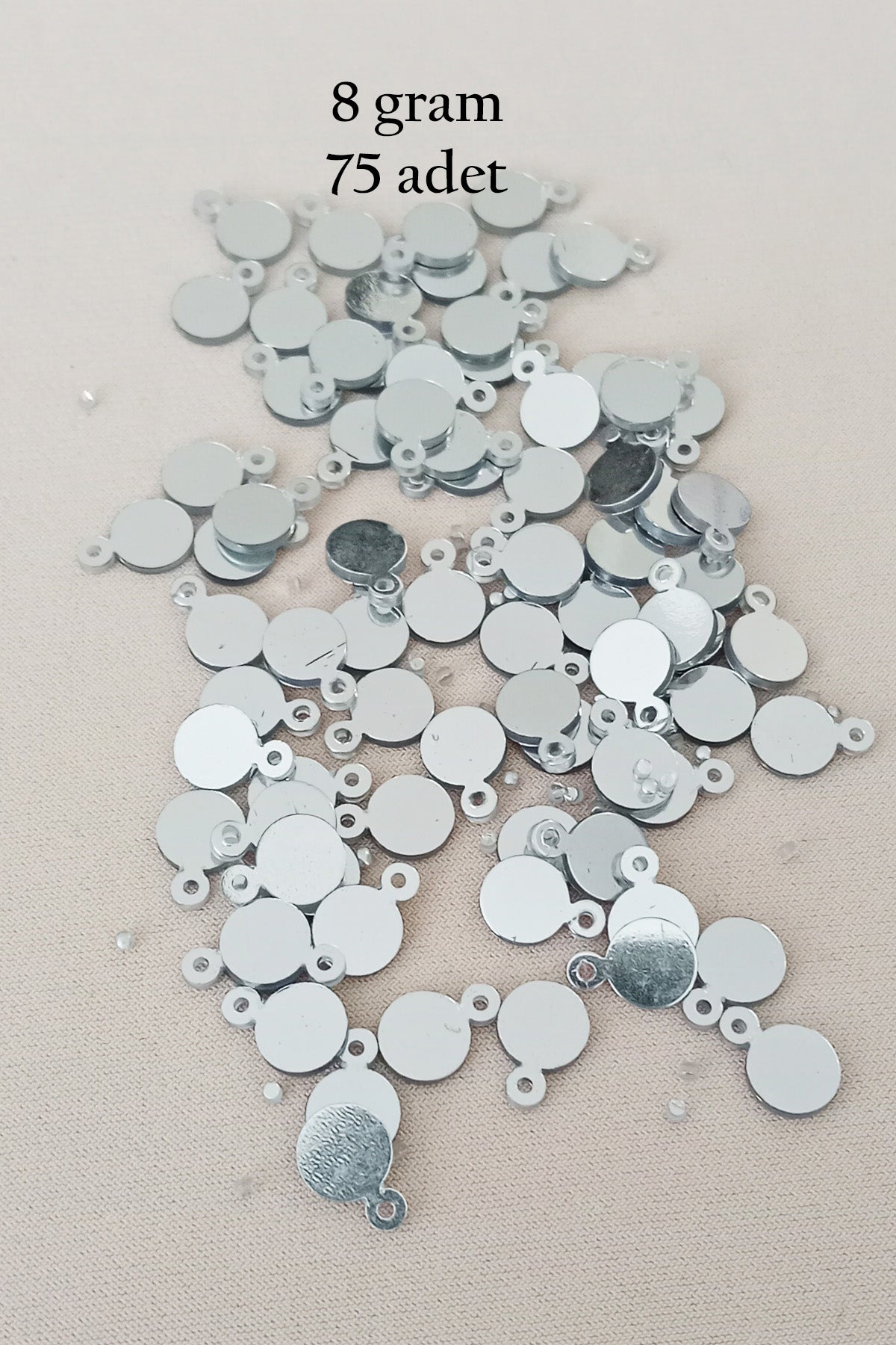 Oya Abiye Bileklik Kolye Pleksi Metalik Plastik Pul Gümüş Renk 8 gram 75 adet - BNC520