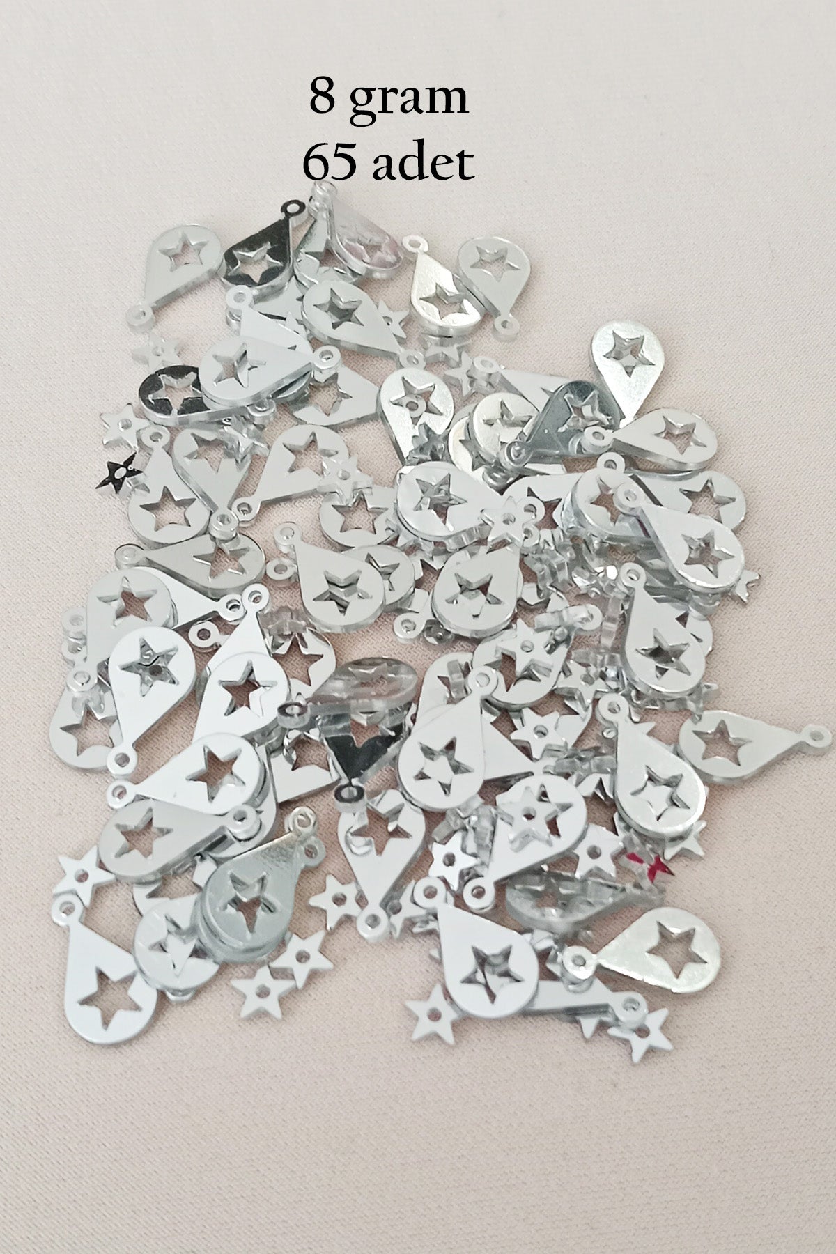 Oya Abiye Bileklik Kolye Pleksi Metalik Plastik Pul Gümüş Renk 8 gram 65 adet - BNC521