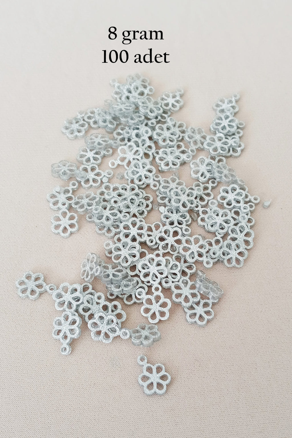 Oya Abiye Bileklik Kolye Pleksi Metalik Plastik Pul Gümüş Renk 8 gram 100 adet - BNC528