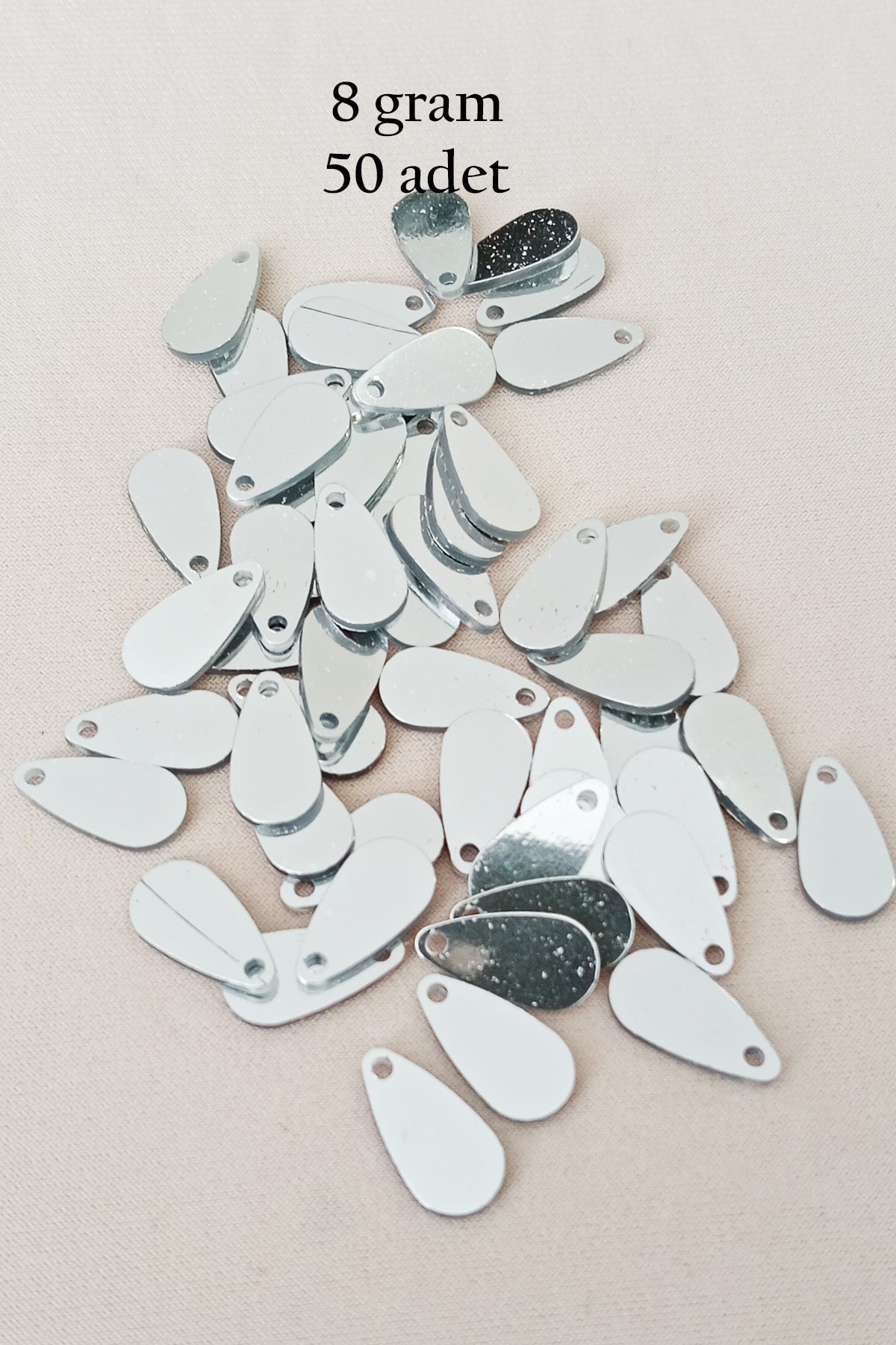 Oya Abiye Bileklik Kolye Pleksi Metalik Plastik Pul Gümüş Renk 8 gram 50 adet - BNC531