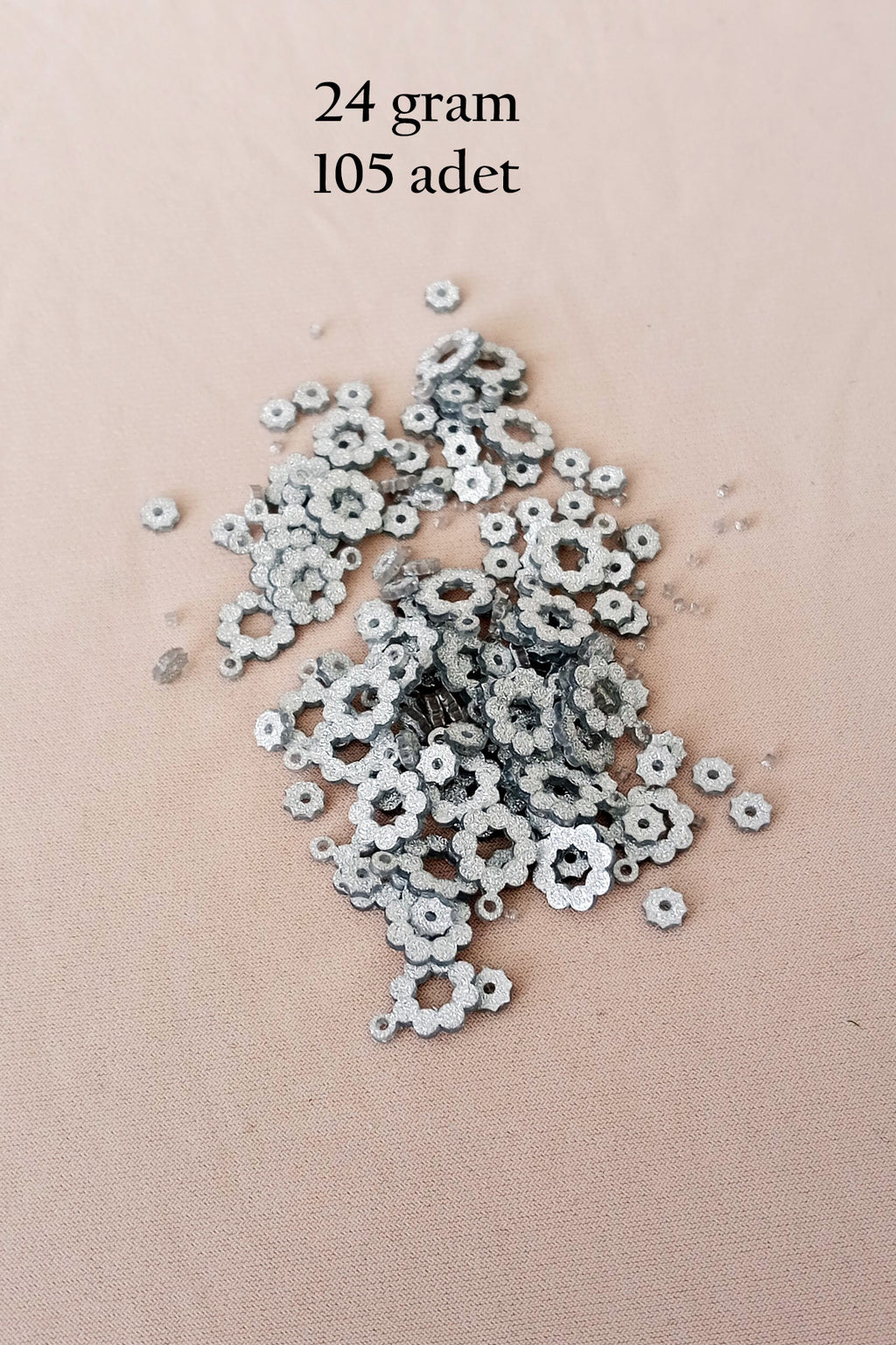 Oya Abiye Bileklik Kolye Pleksi Metalik Plastik Pul Gümüş Renk 24 gram 105 adet - BNC561