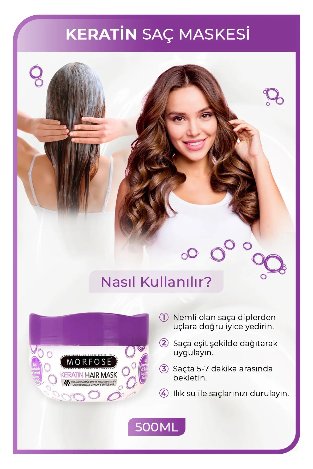Keratin Saç Maskesi 500 ML  - Yıpranmış Saçlar için - mrfs