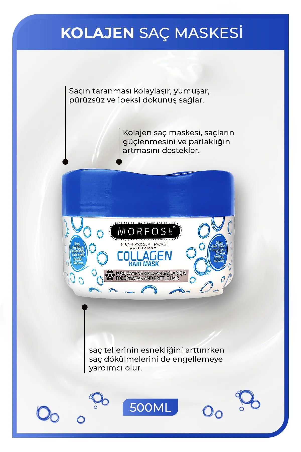 Kolajen Saç Maskesi 500 ML - Zayıf ve Kırılgan Saçlar İçin - mrfs