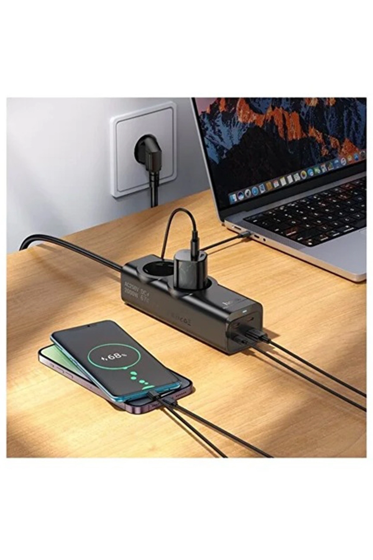 67w Hızlı Şarjlı Akıllı Çoklu Priz - 2000w Güç, 2 Usb-c + 2 Usb-a Çıkışlı, Telefon & Laptop Uyumlu