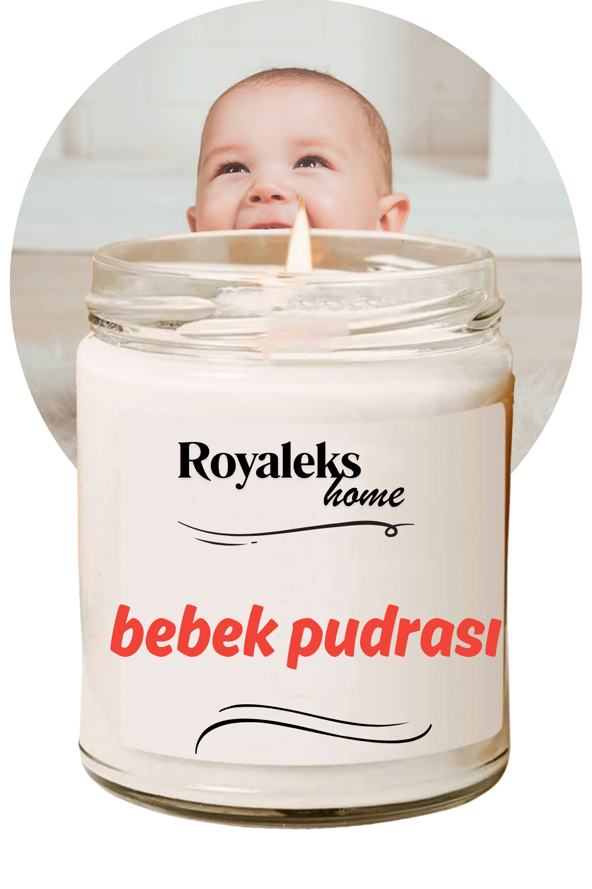 Doğal Özel Seri Kokulu Dekoratif Kavanoz Mum 210 cc - Bebek Pudrası - RYL