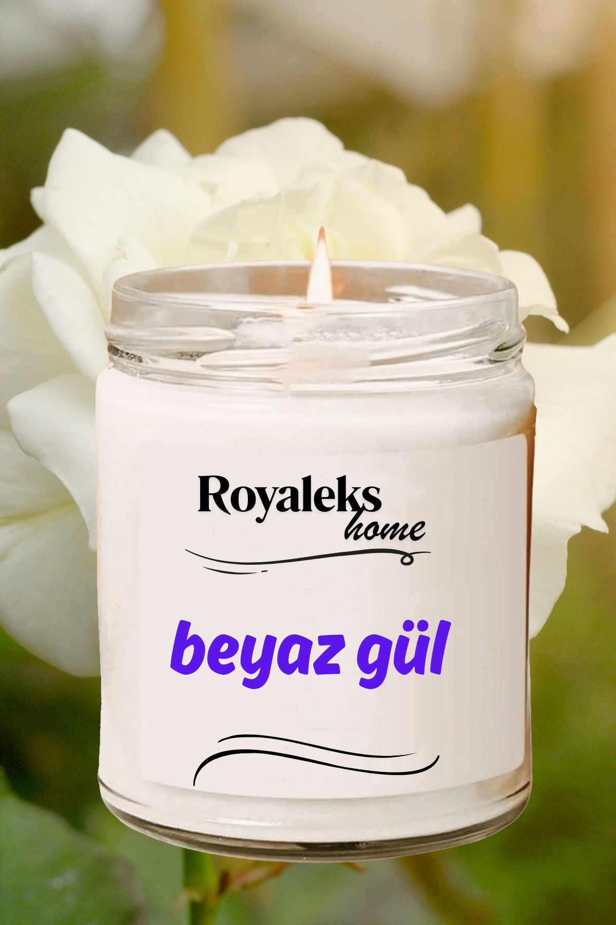 Doğal Özel Seri Kokulu Dekoratif Kavanoz Mum 210 cc - Beyaz Gül - RYL