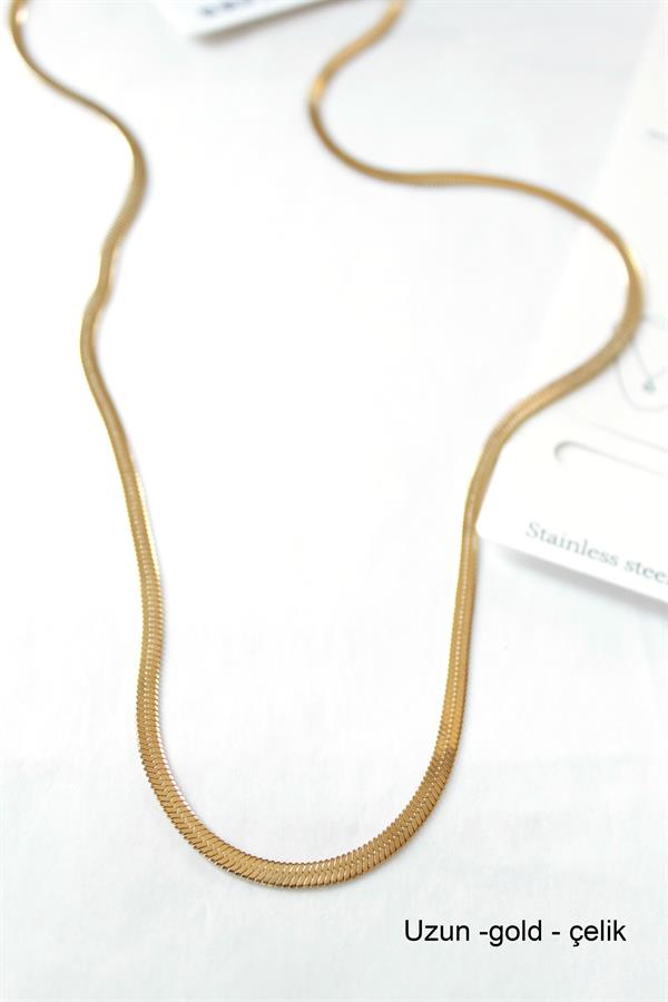 Uzun  İtalyan Çelik  Kolye-60cm - Altın