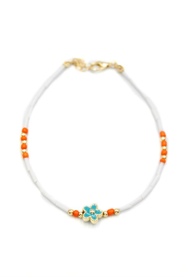 Boncuklu Çiçek  Halhal - Mavi