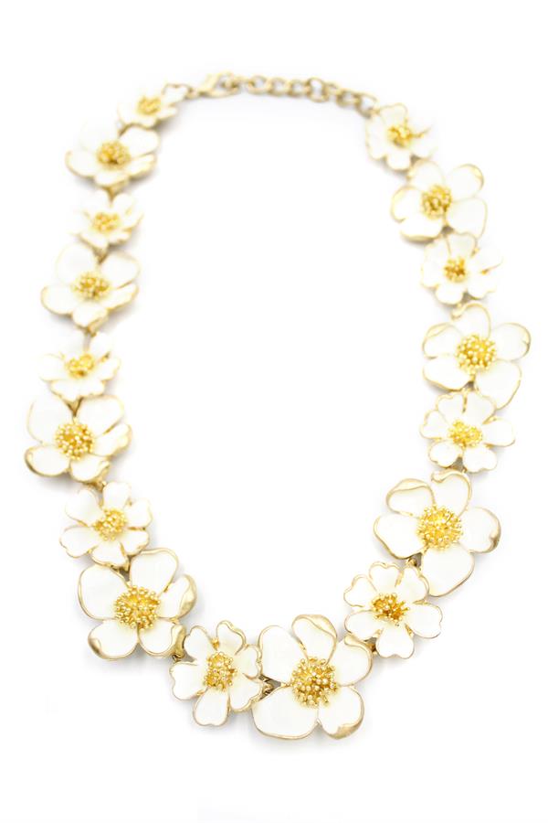 Mineli Çiçek Kolye - Krem