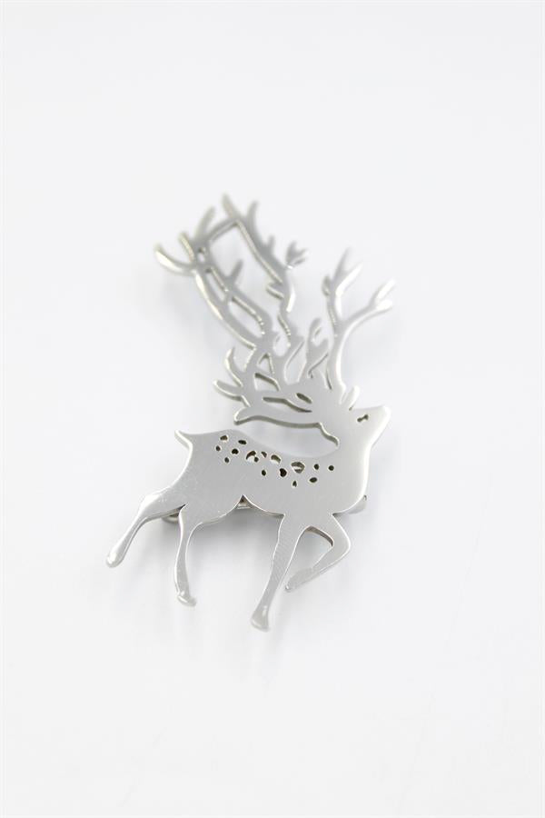 Çelik Geyik Broş - Gümüş