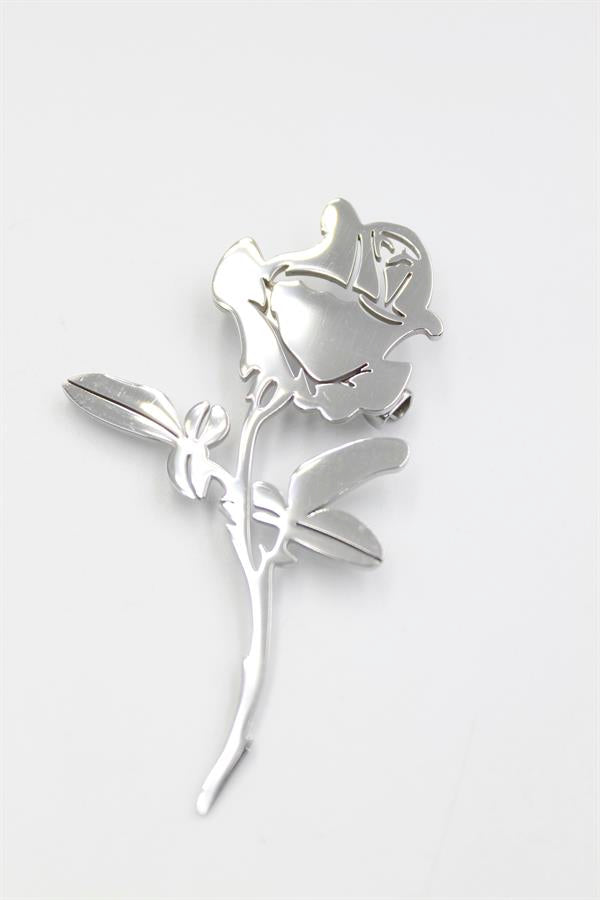 Çelik Gül Broş - Gümüş