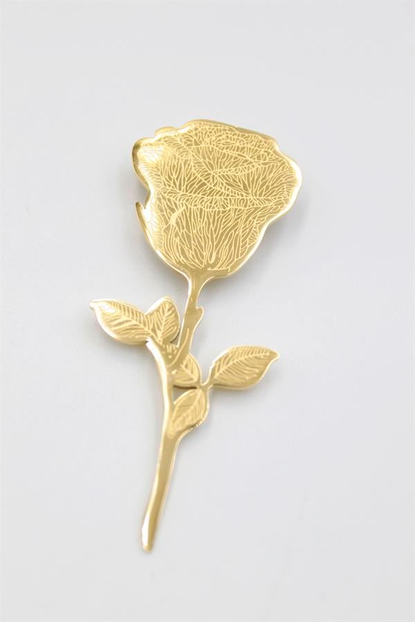 Çelik Gül Broş - Altın
