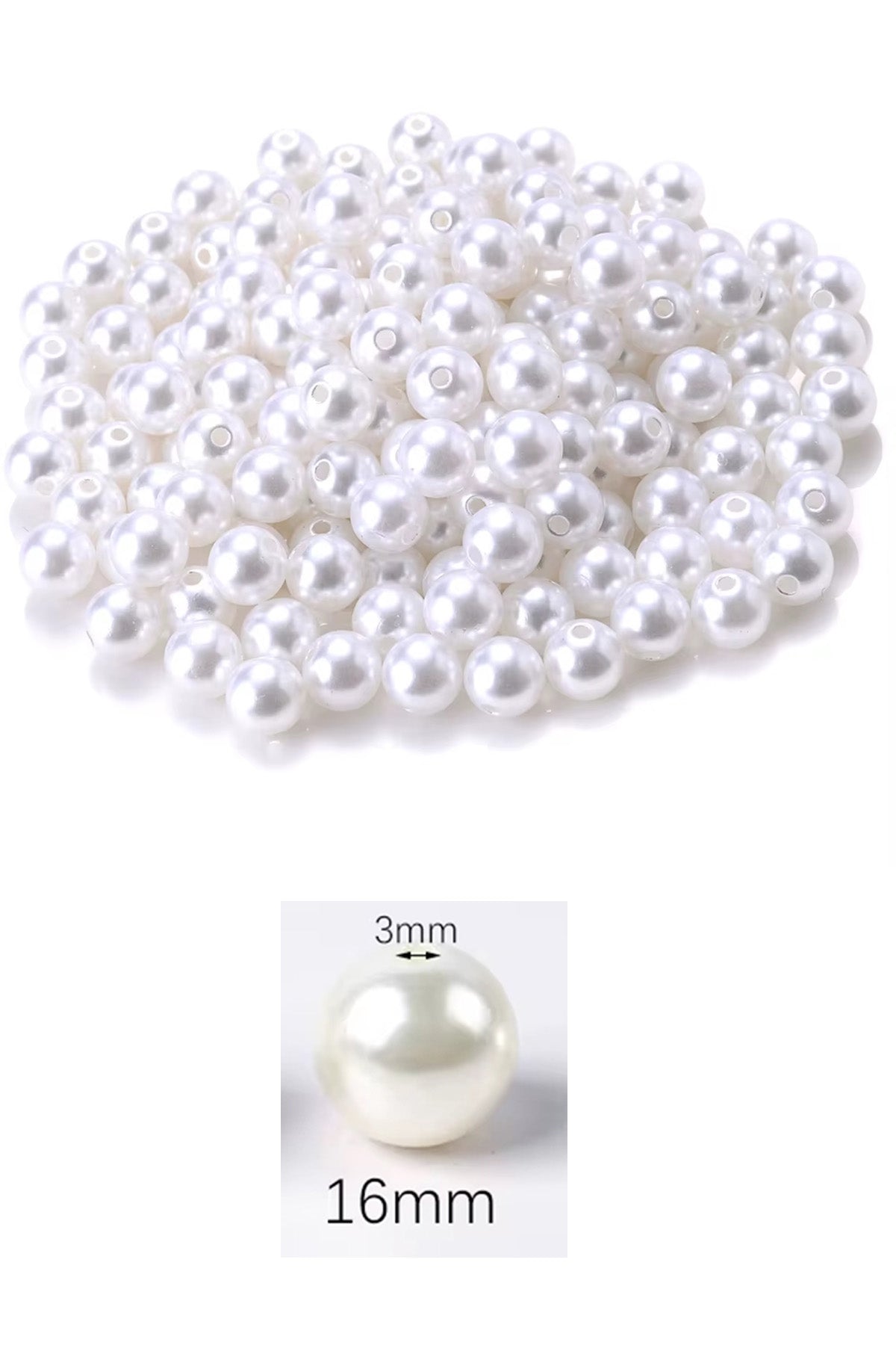 50 gram 16mm Beyaz Renk Plastik İnci Boncuk Çanta ve Takı Yapım Boncuğu (~17 adet)