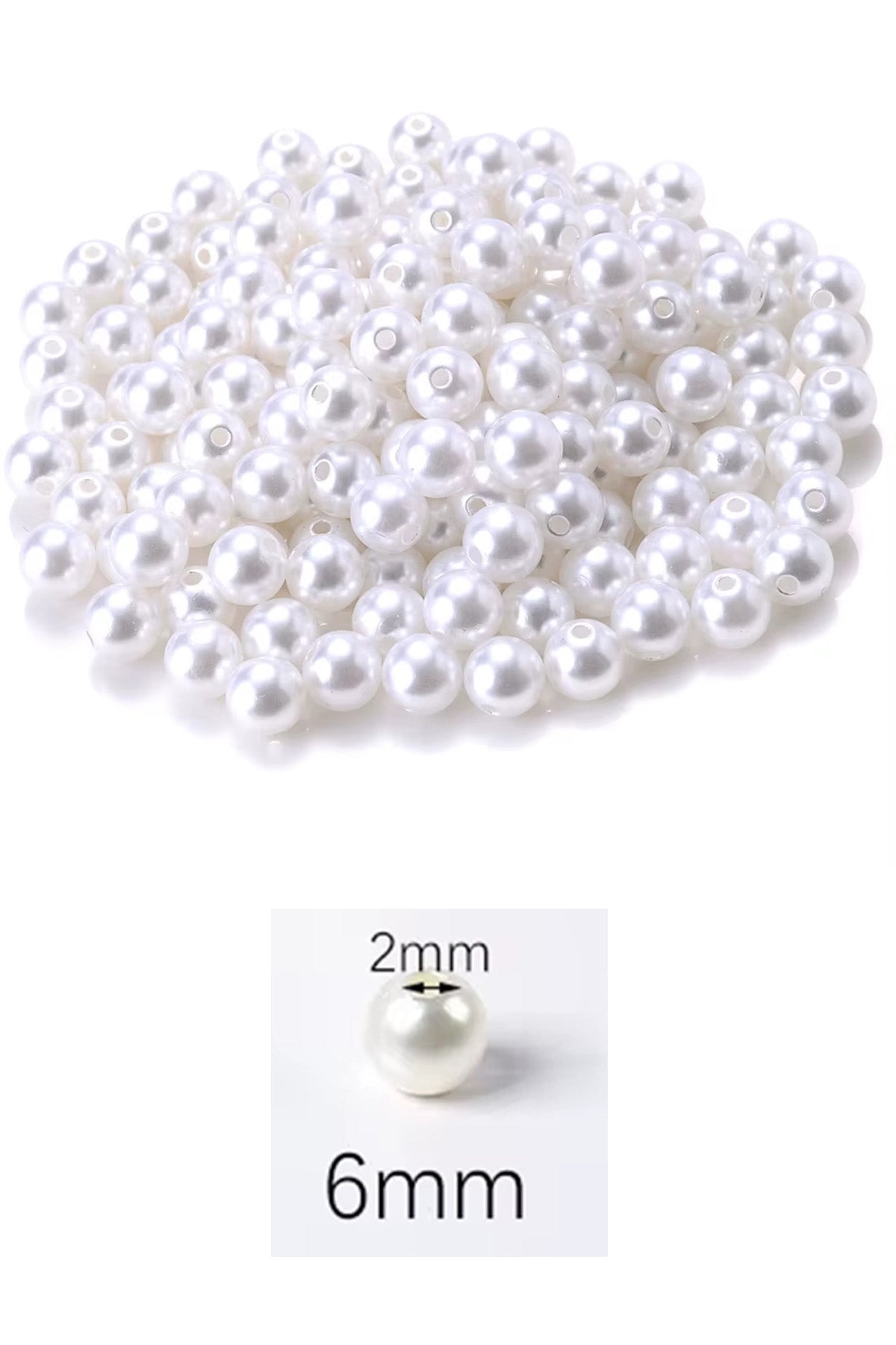1.000 gram (1 kg.) 6mm Beyaz Renk Plastik İnci Boncuk Çanta ve Takı Yapım Boncuğu (~7.500 adet)