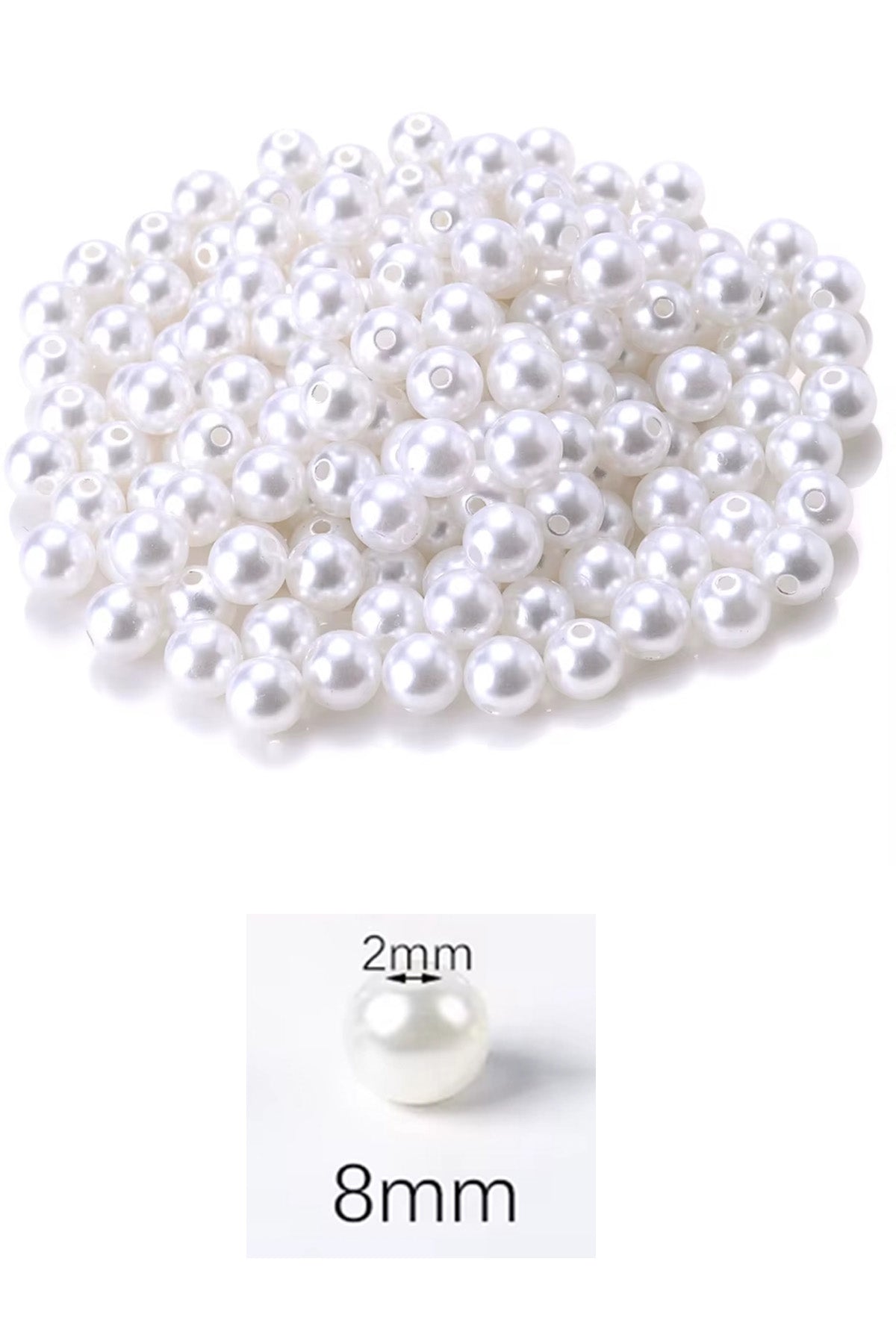 1.000 gram (1 kg.) 8mm Beyaz Renk Plastik İnci Boncuk Çanta ve Takı Yapım Boncuğu (~3.200 adet)
