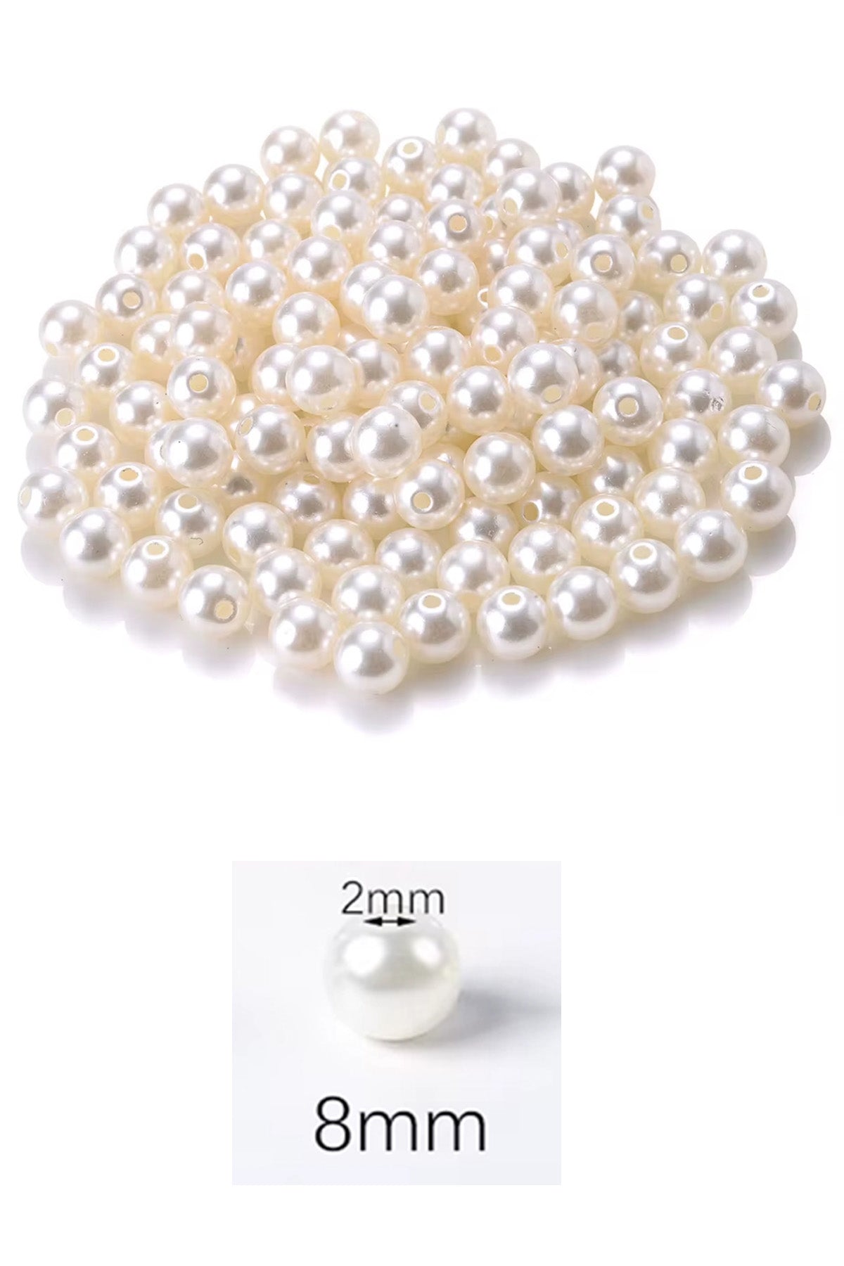 1.000 gram (1 kg.) 8mm Krem Renk Plastik İnci Boncuk Çanta ve Takı Yapım Boncuğu (~3.200 adet)