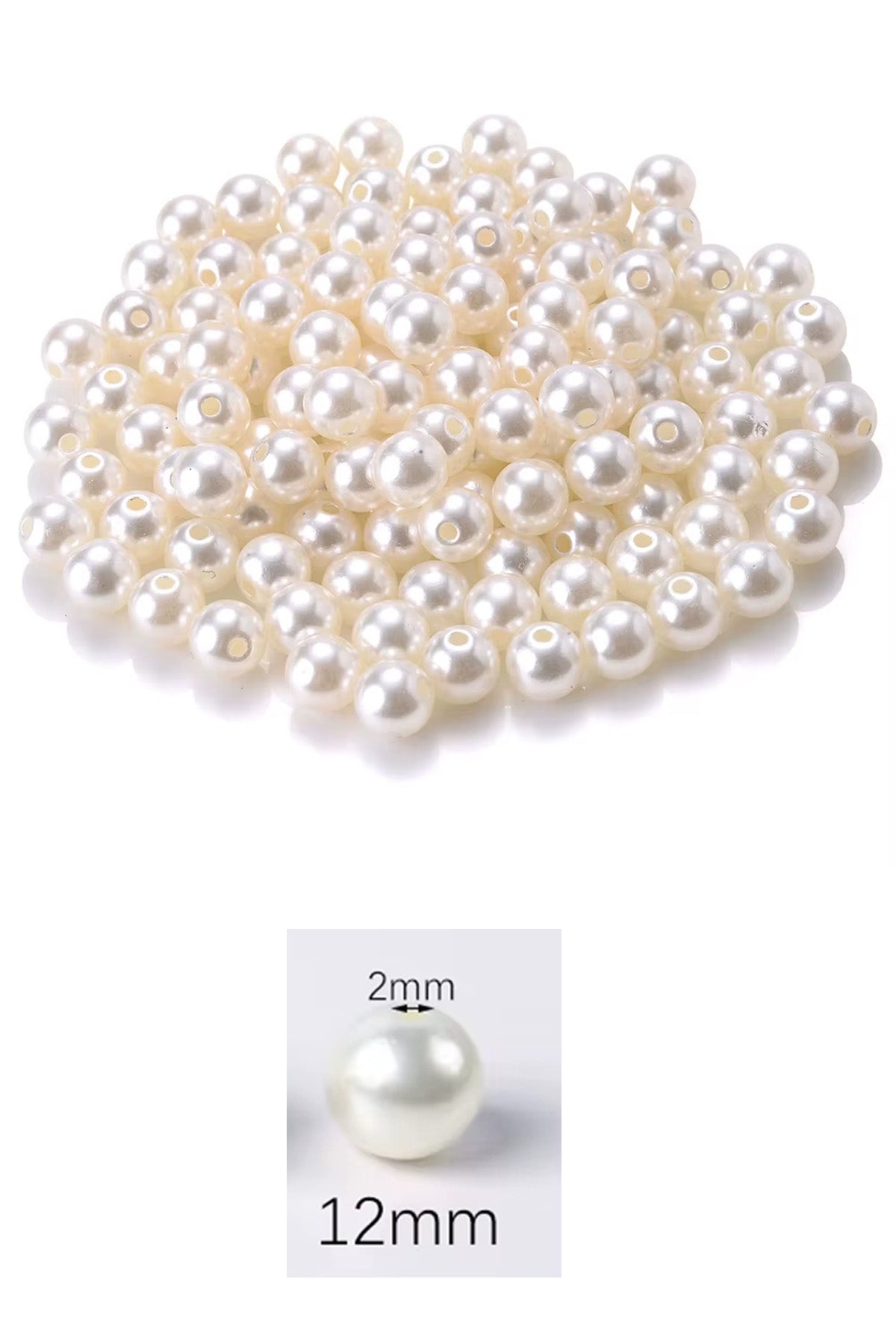 1.000 gram (1 kg.) 12mm Krem Renk Plastik İnci Boncuk Çanta ve Takı Yapım Boncuğu (~800 adet)