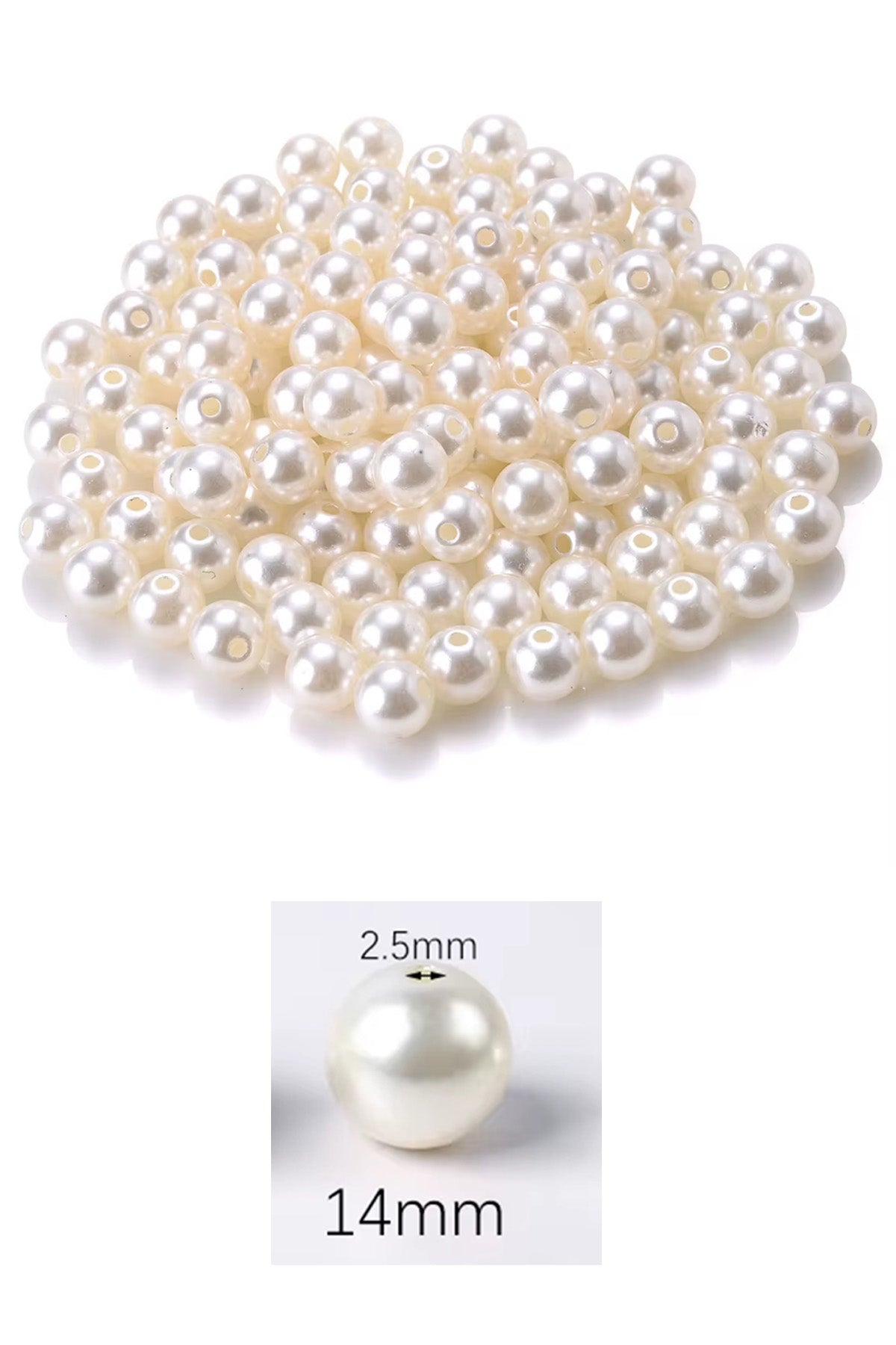 1.000 gram (1 kg.) 14mm Krem Renk Plastik İnci Boncuk Çanta ve Takı Yapım Boncuğu (~540 adet)