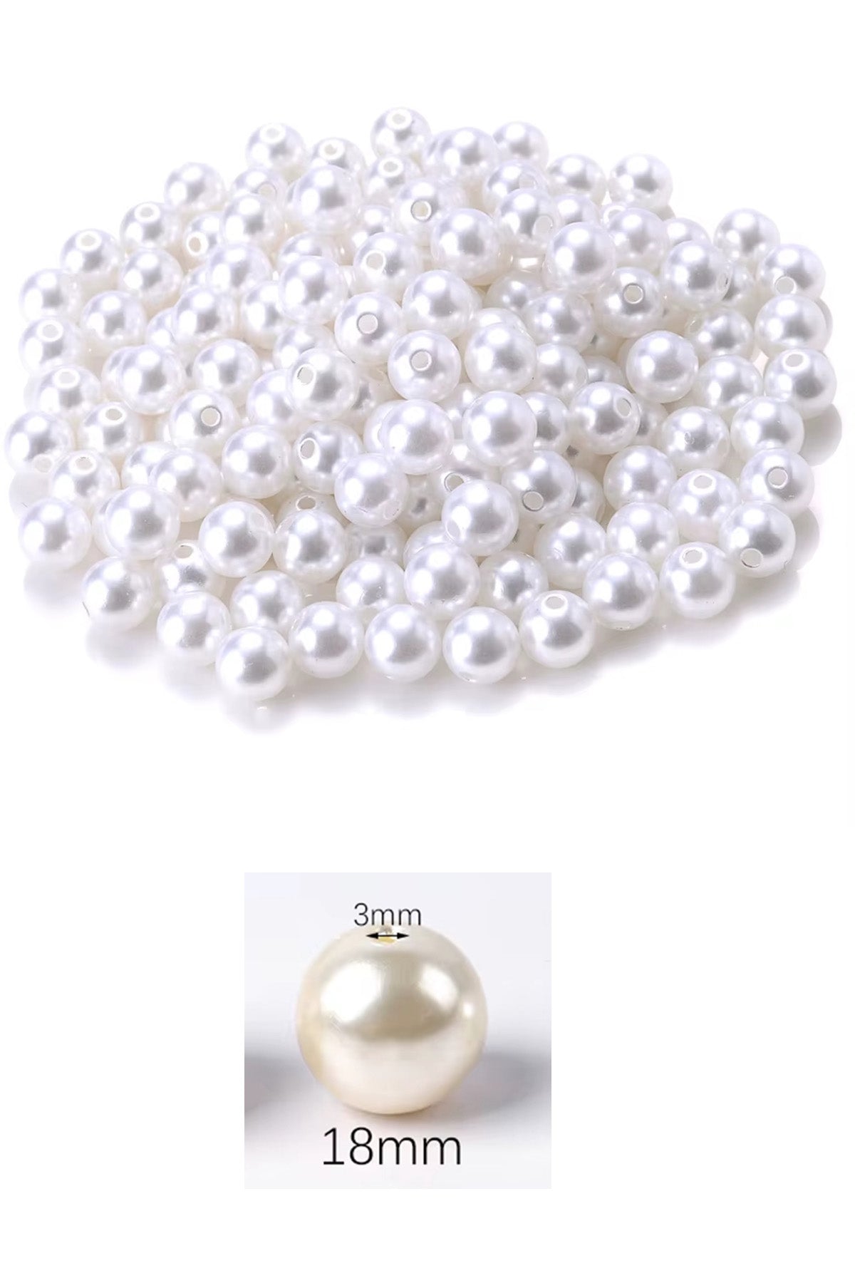 1.000 gram (1 kg.) 18mm Beyaz Renk Plastik İnci Boncuk Çanta ve Takı Yapım Boncuğu (~220 adet)