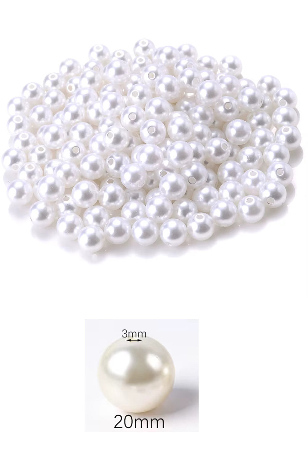 1.000 gram (1 kg.) 20mm Beyaz Renk Plastik İnci Boncuk Çanta ve Takı Yapım Boncuğu (~200 adet)