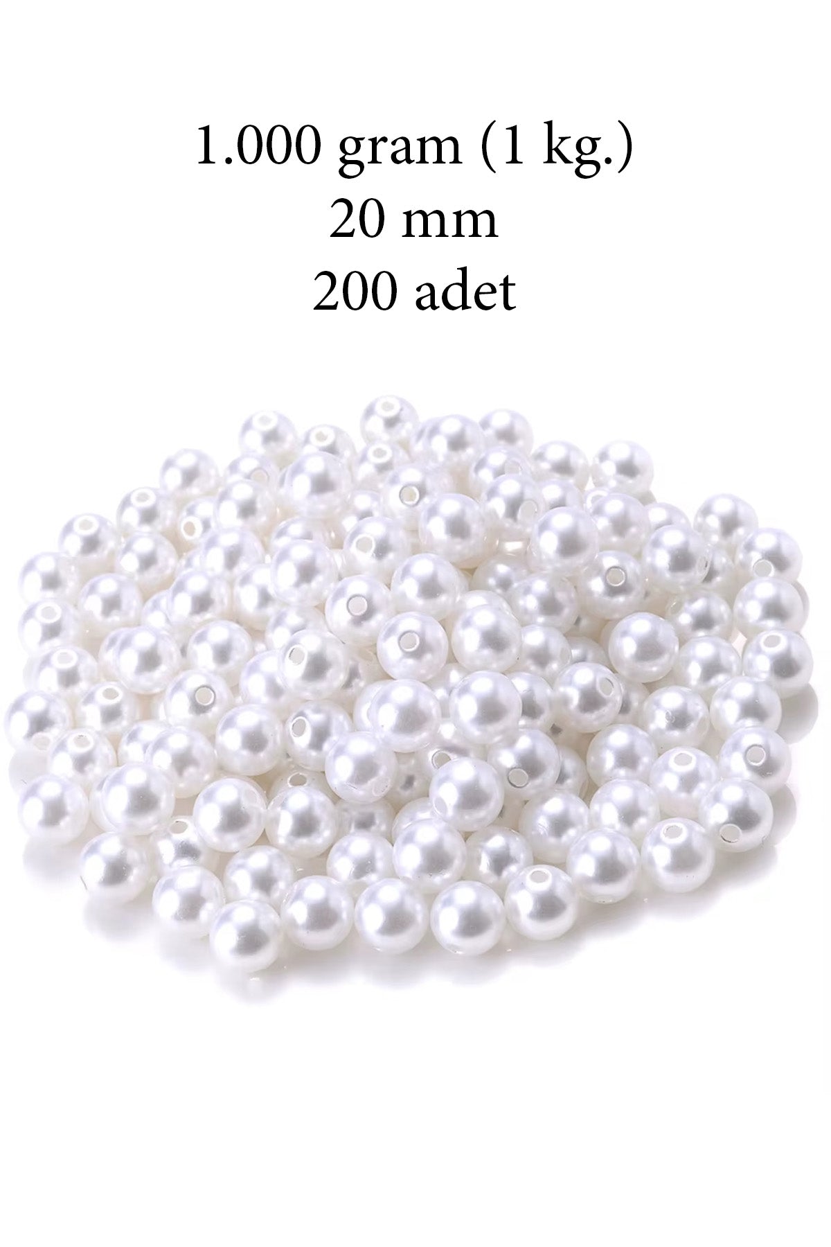 1.000 gram (1 kg.) 20mm Beyaz Renk Plastik İnci Boncuk Çanta ve Takı Yapım Boncuğu (~200 adet)