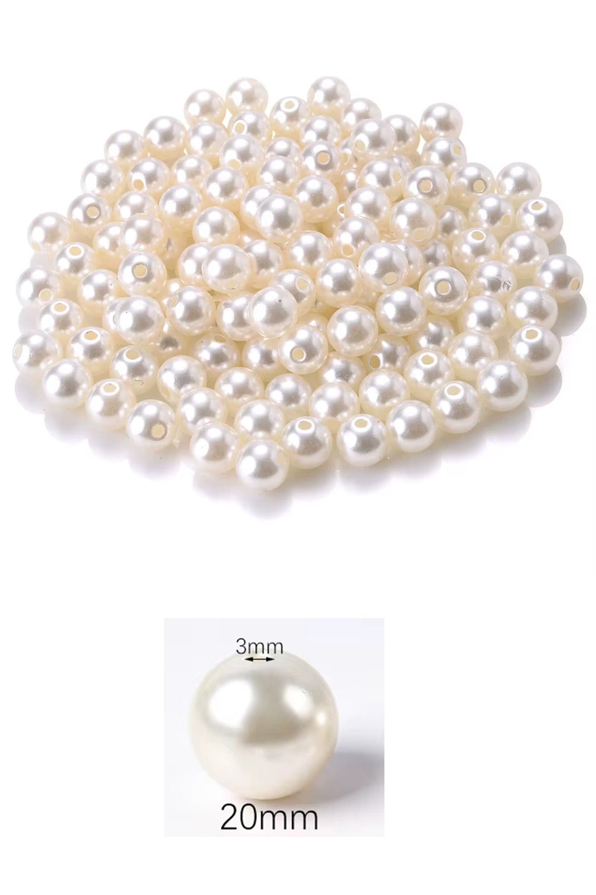 1.000 gram (1 kg.) 20mm Krem Renk Plastik İnci Boncuk Çanta ve Takı Yapım Boncuğu (~200 adet)