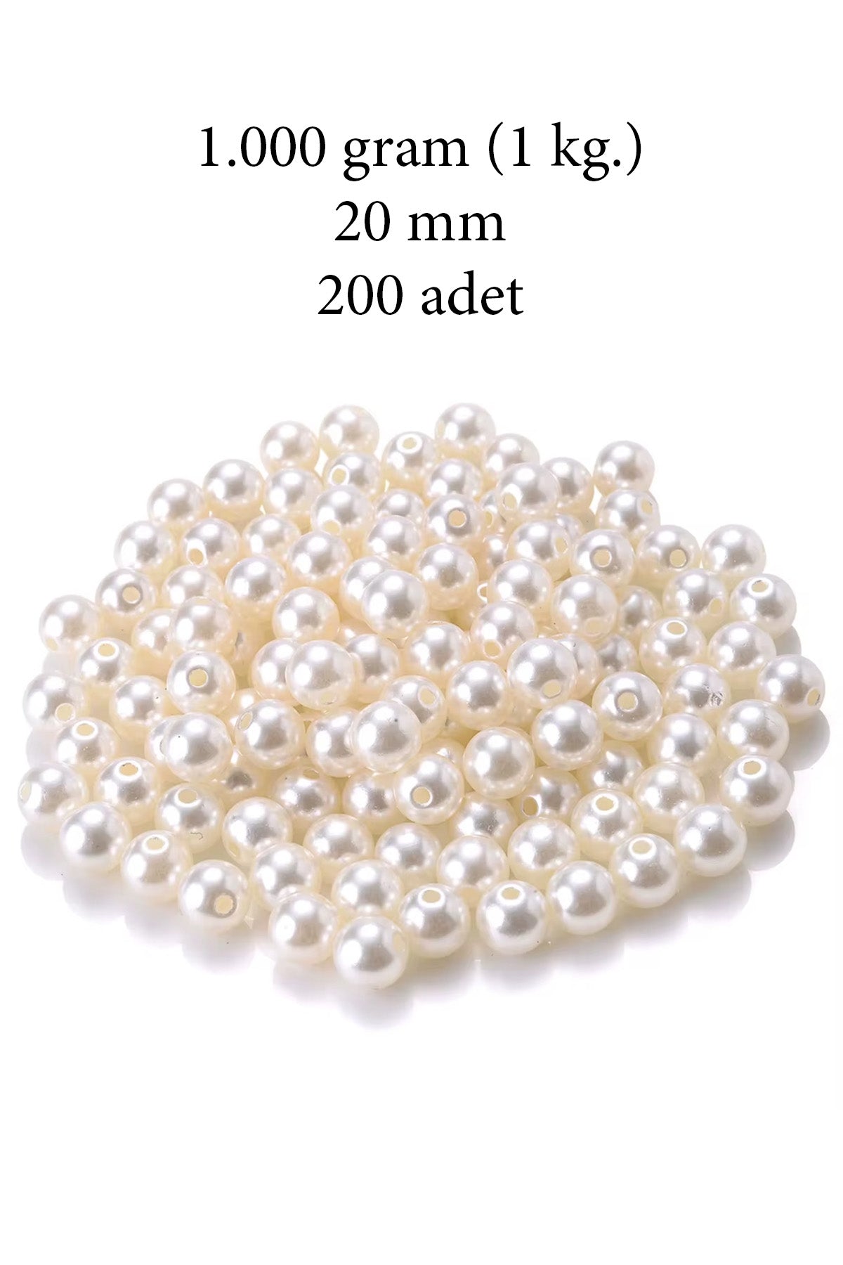 1.000 gram (1 kg.) 20mm Krem Renk Plastik İnci Boncuk Çanta ve Takı Yapım Boncuğu (~200 adet)