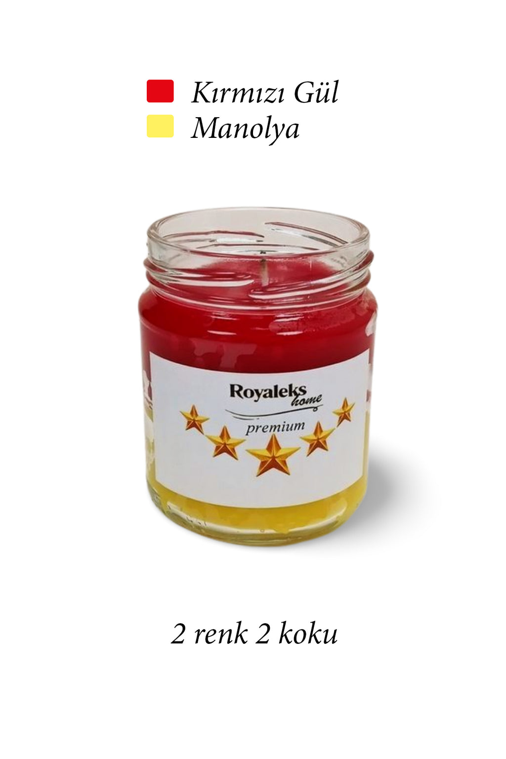 Premium Seri 2 Renk 2 Koku Sarı Kırmızı Beş Yıldız Kavanoz Mum 210 cc - RYL