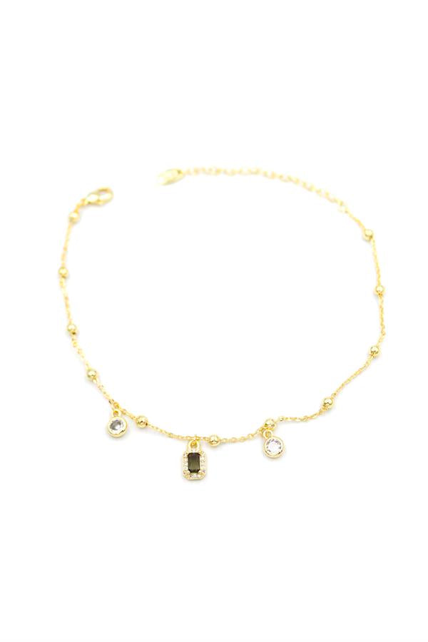 Renkli Taşlı Halhal - Siyah