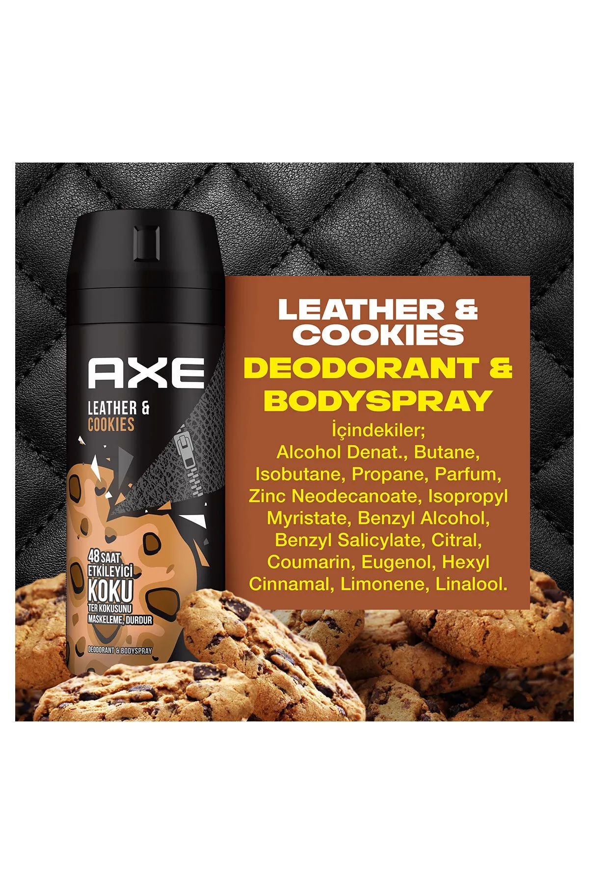 2 Adet Axe Erkek Sprey Deodorant Leather & Cookies 48 Saat Etkileyeci Koku 150 ml